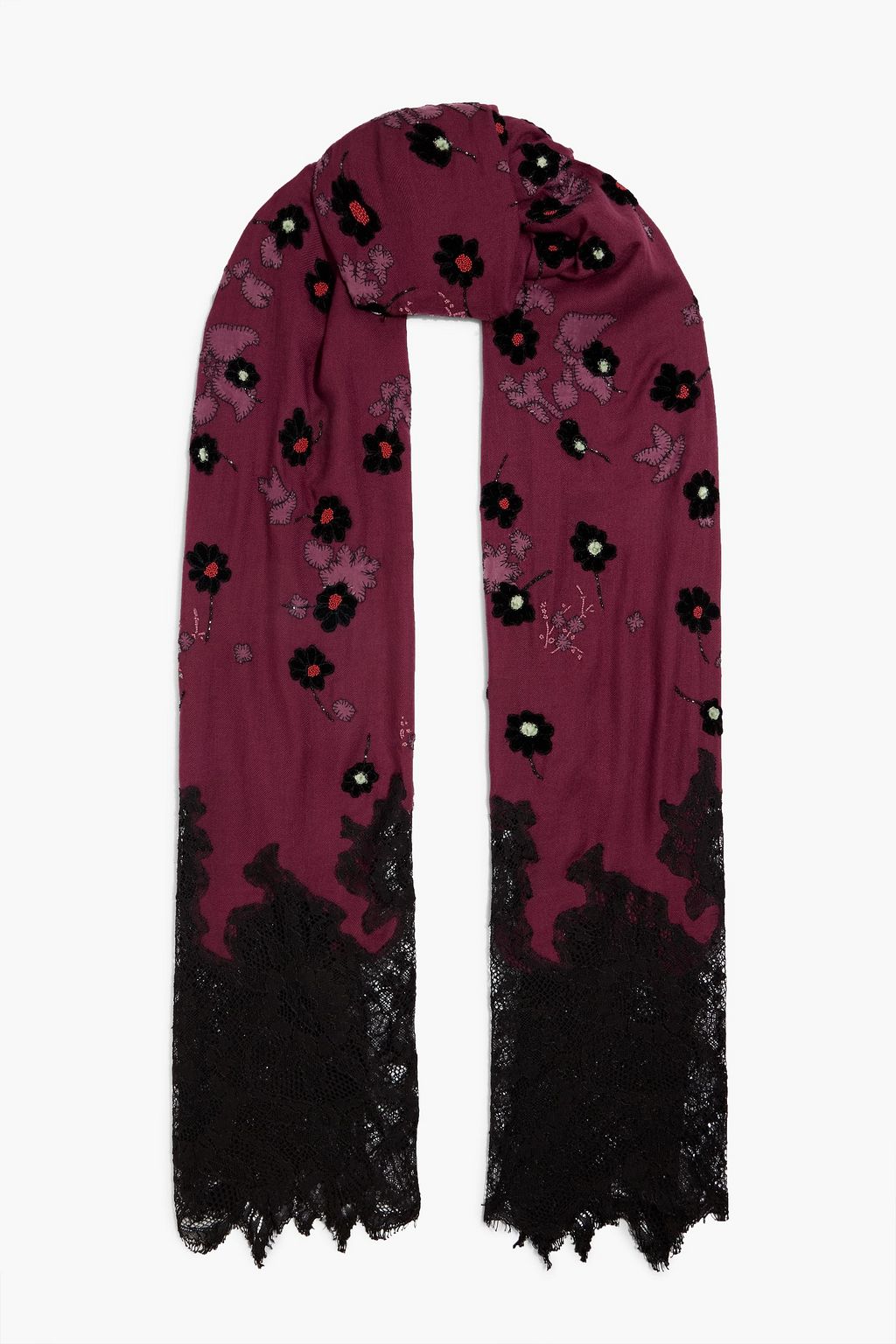 VALENTINO GARAVANI Lace-trimmed embellished cashmere and wool