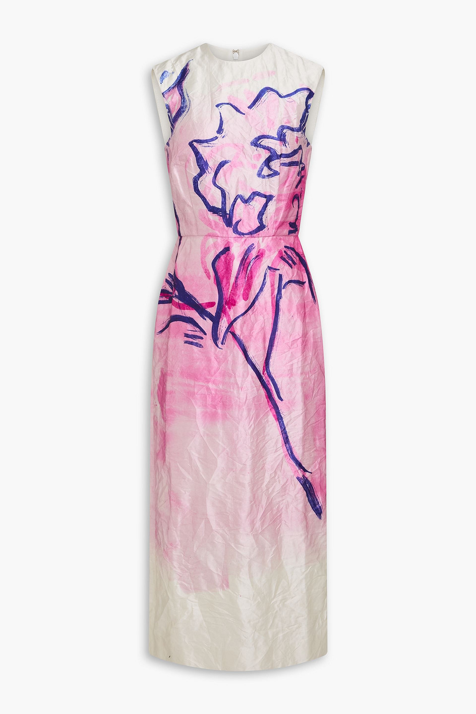 erdem - printed satin-twill midi dress - pink - uk 6