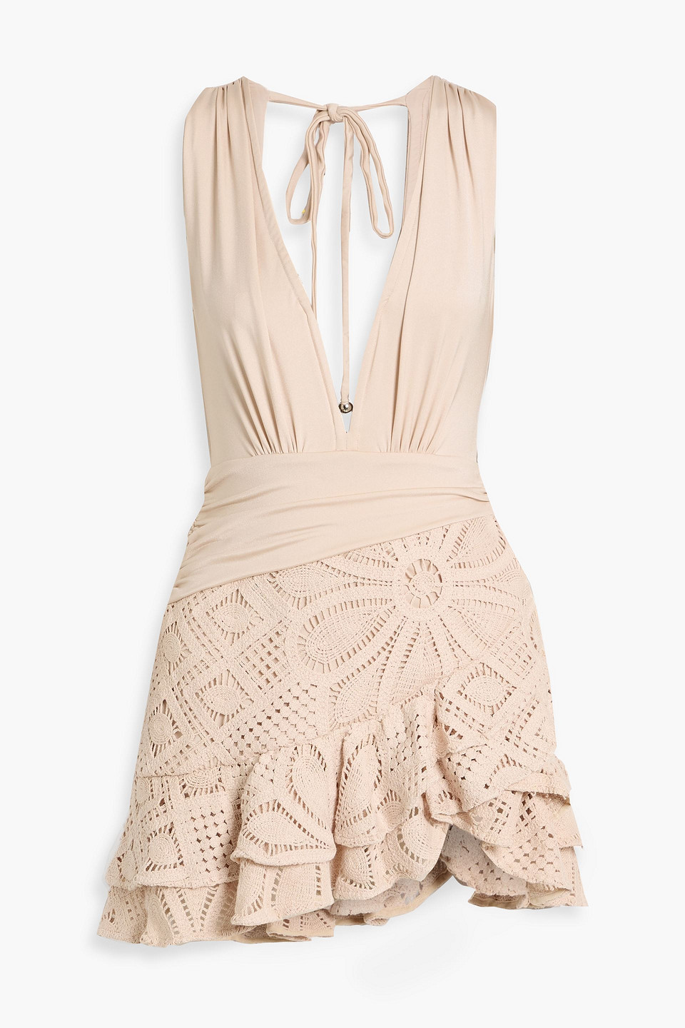 Patbo Camila Coelho Stretch-jersey And Crochet Mini Dress In Pink