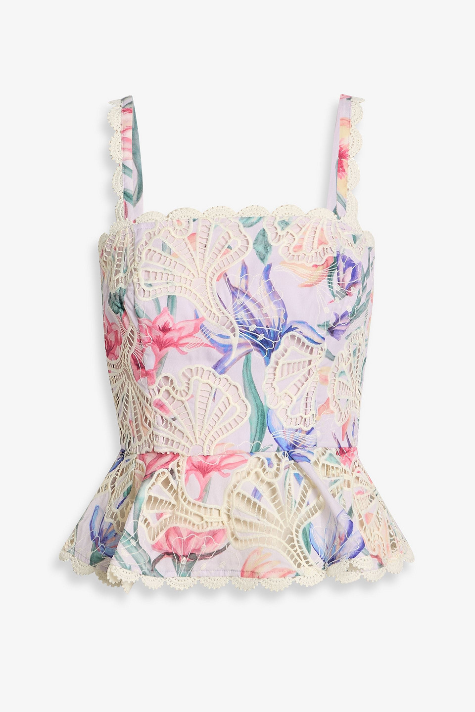 patbo - amarylis floral-print poplin and guipure lace top - purple - us 2