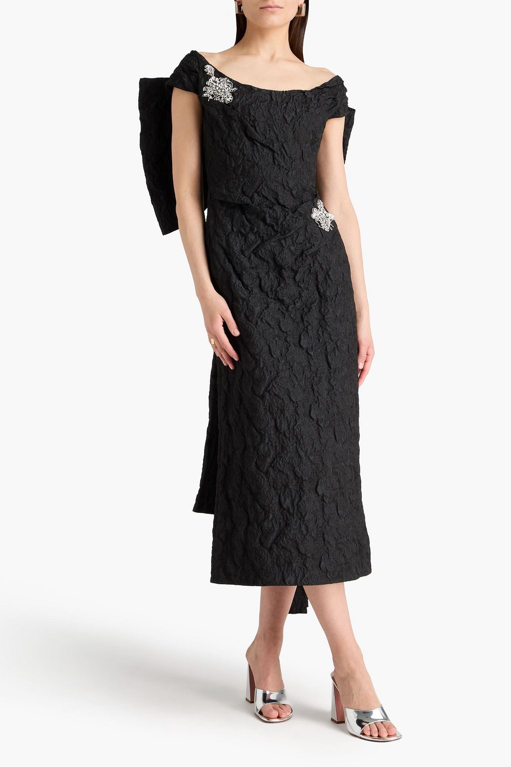 ERDEM Off-the-shoulder embellished jacquard midi dress | THE OUTNET