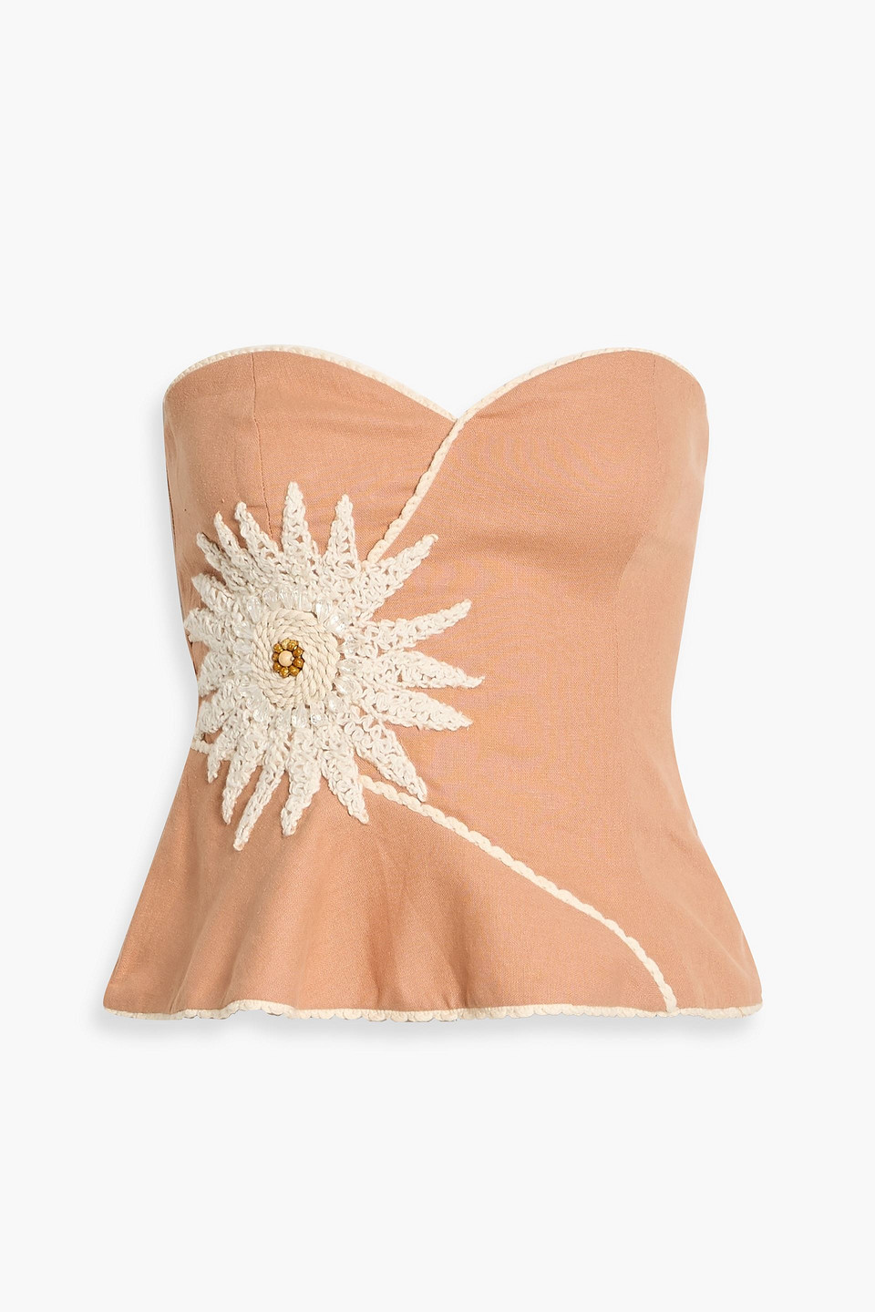 patbo - tropic strapless embellished linen-blend top - neutral - us 2