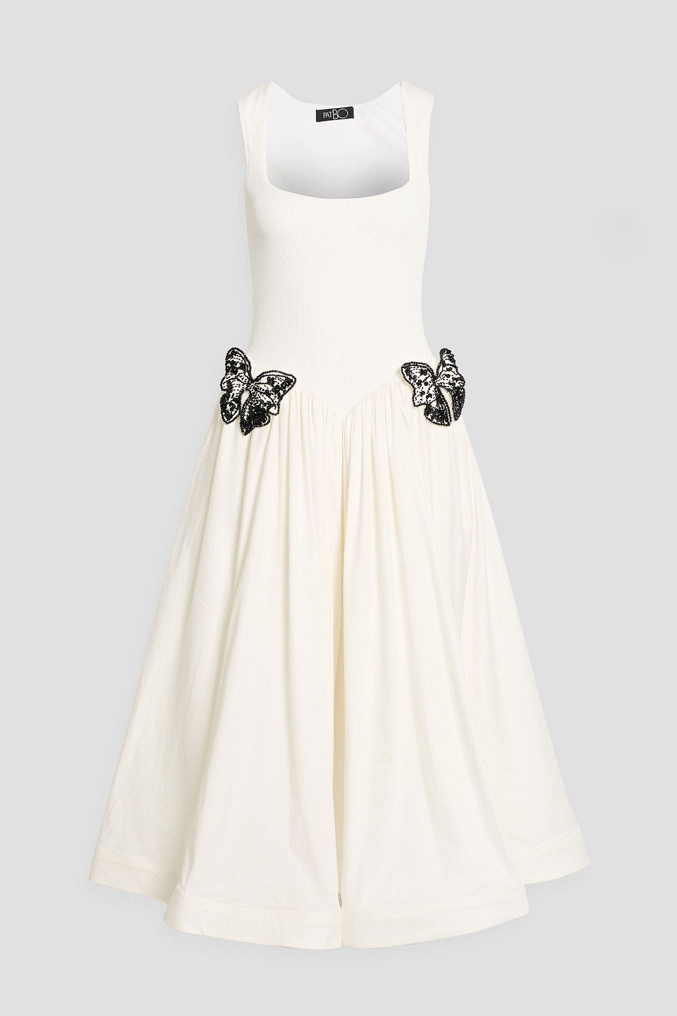 patbo - merian embellished textured-knit and poplin midi dress - white - l