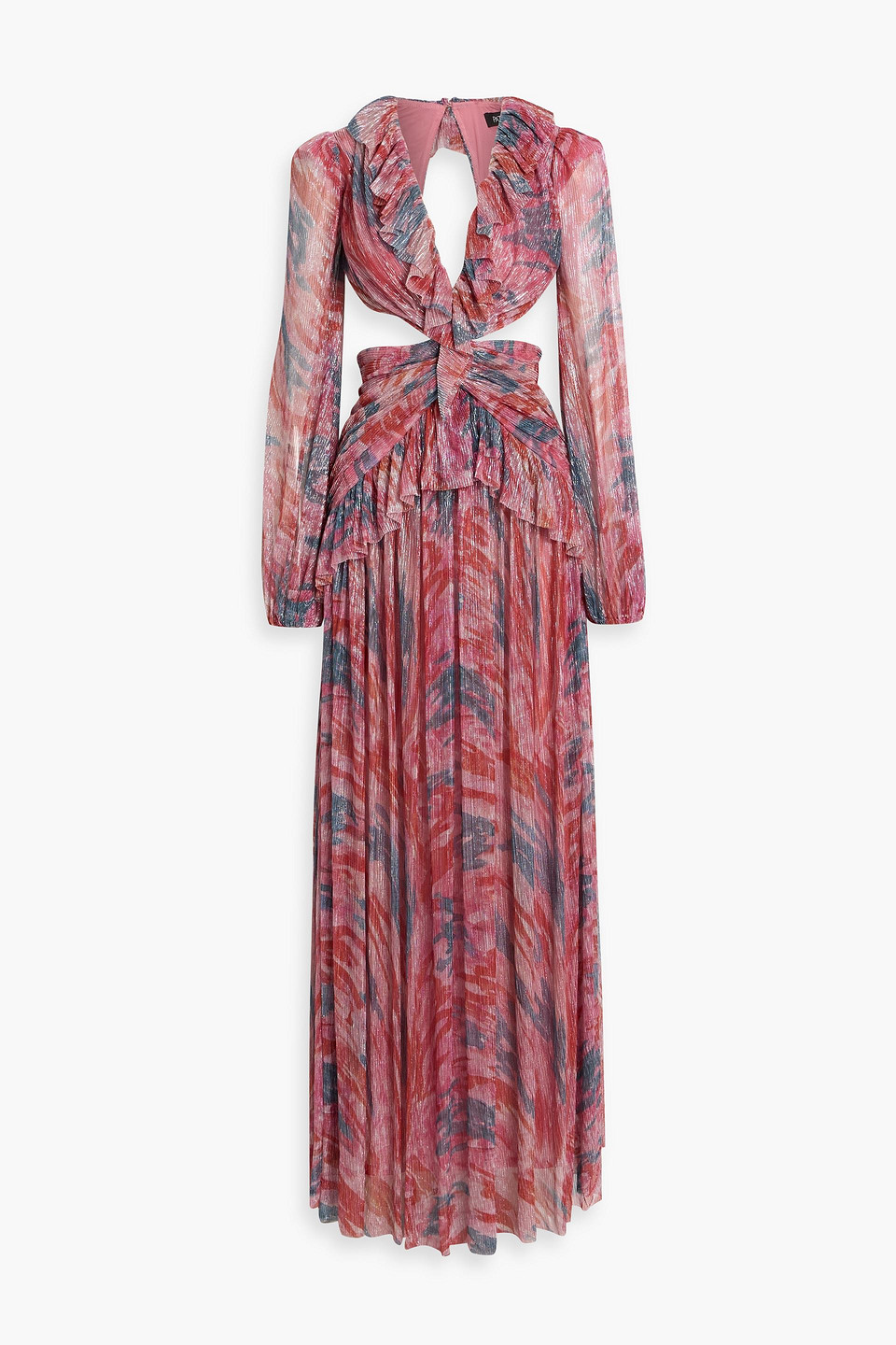 patbo - twist cutout metallic printed mesh maxi dress - pink - us 0