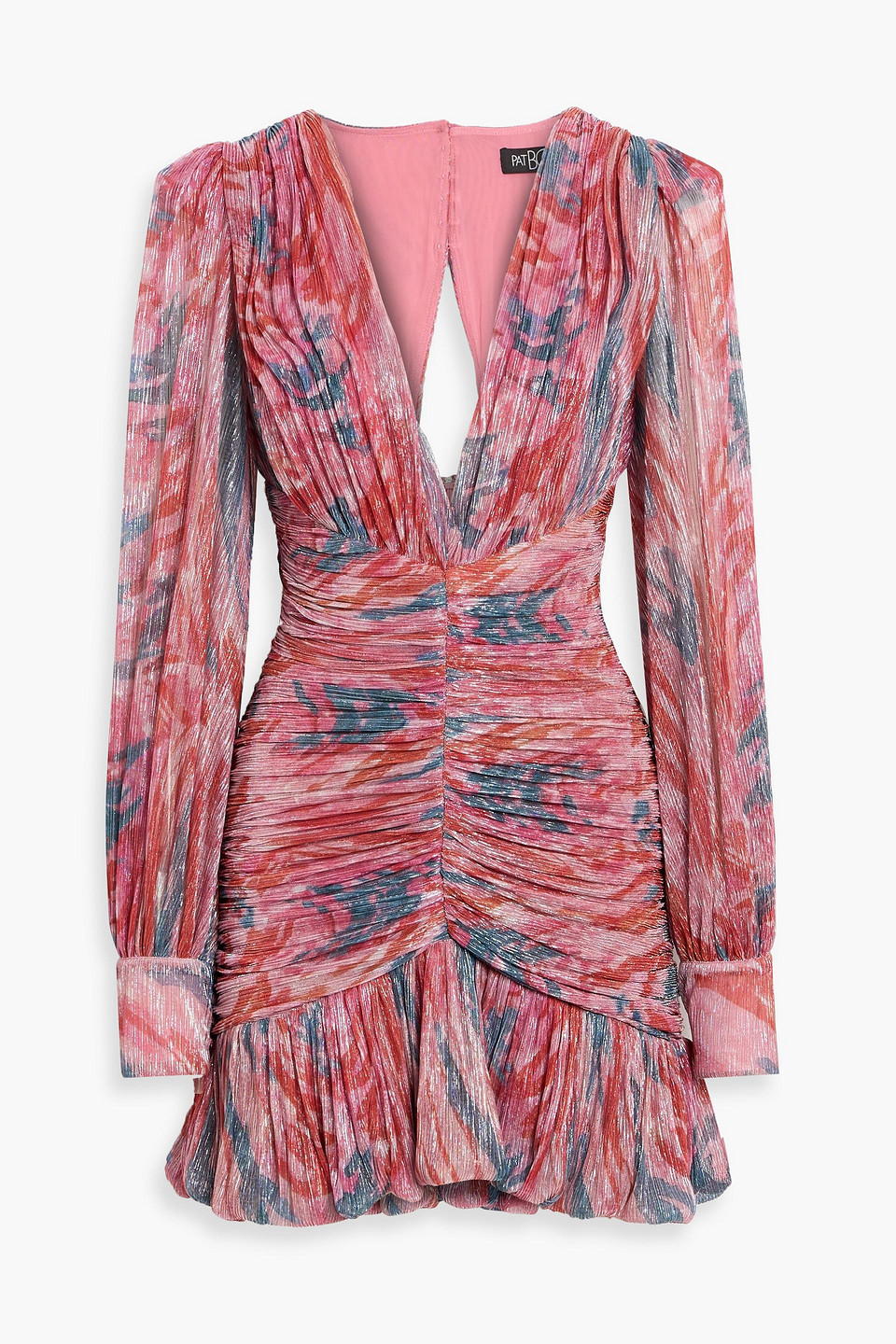 patbo - twist ruched metallic printed mesh mini dress - pink - us 8