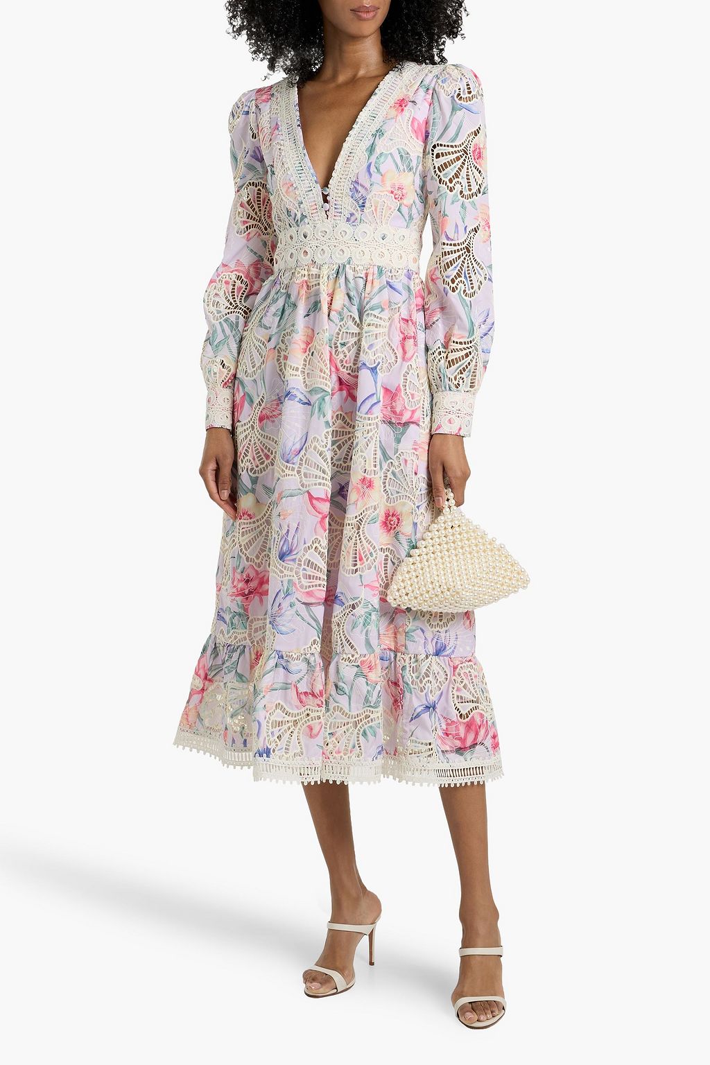 green emerald velvet dress The Kivia Floral Poplin Midi Dress X-Small / White main image 0