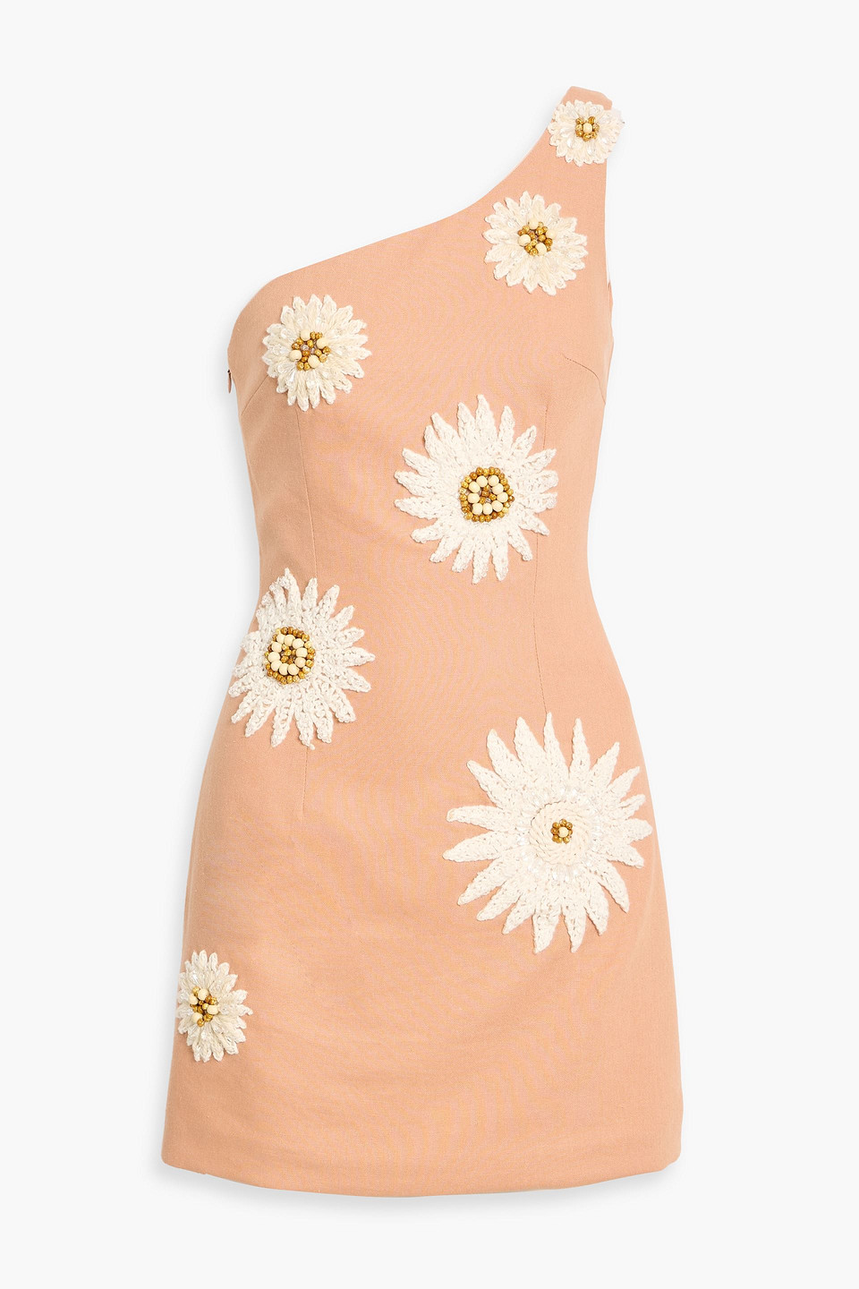 patbo - tropic one-shoulder embellished linen-blend mini dress - neutral - us 2