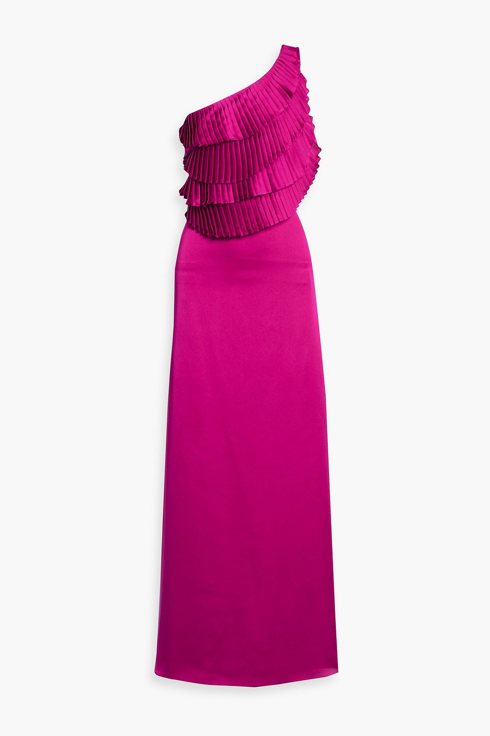 patbo - dream one-shoulder ruffled satin gown - pink - us 10