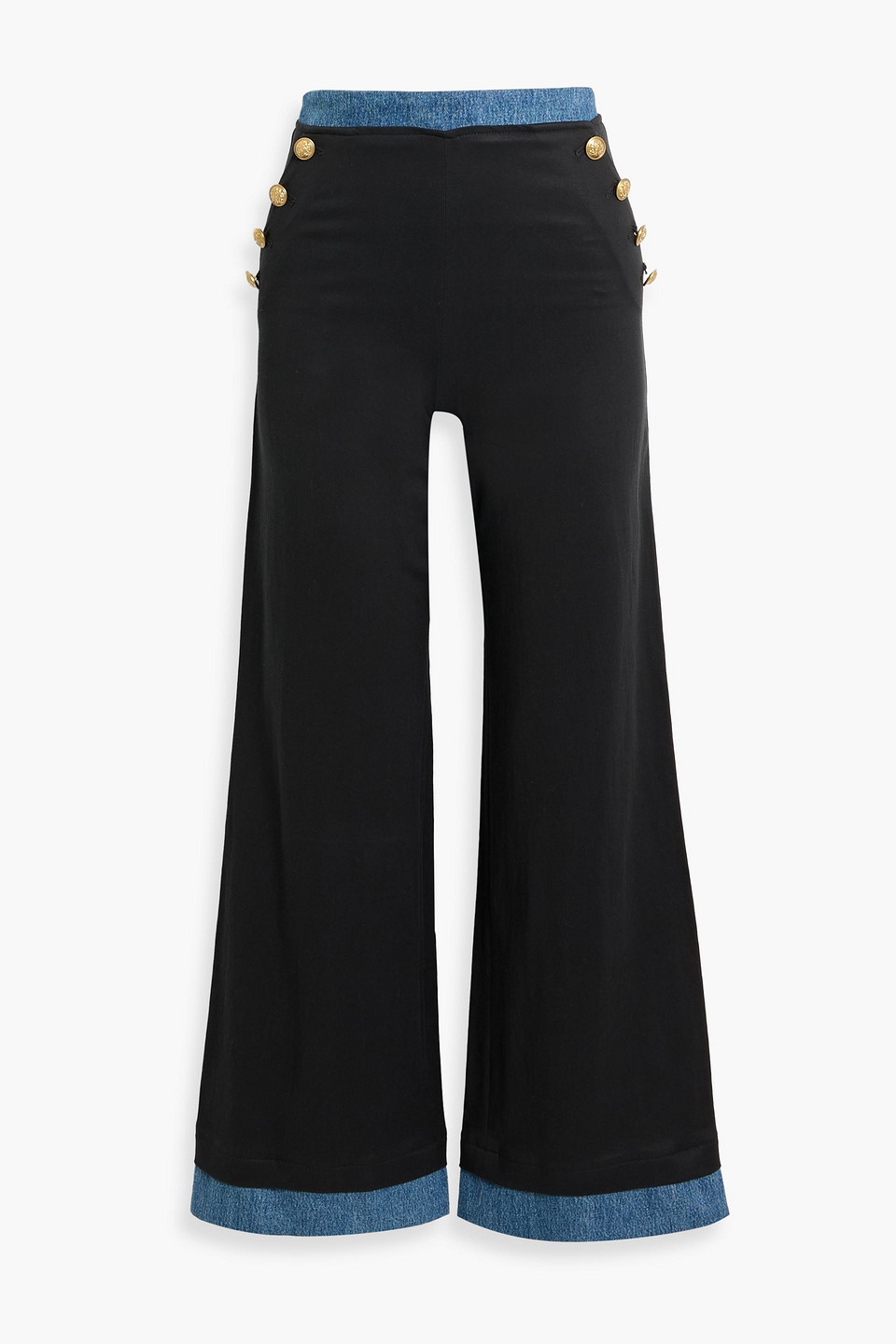 alice olivia - narin denim-trimmed lyocell-blend flared pants - black - us 0