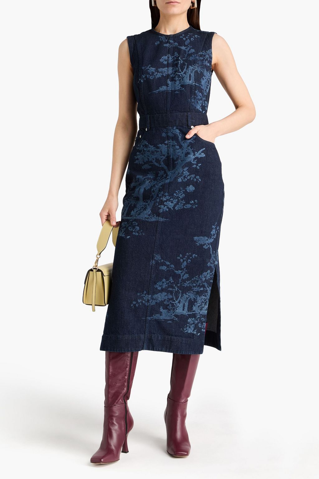 Printed denim midi dress - dark denim - UK 10