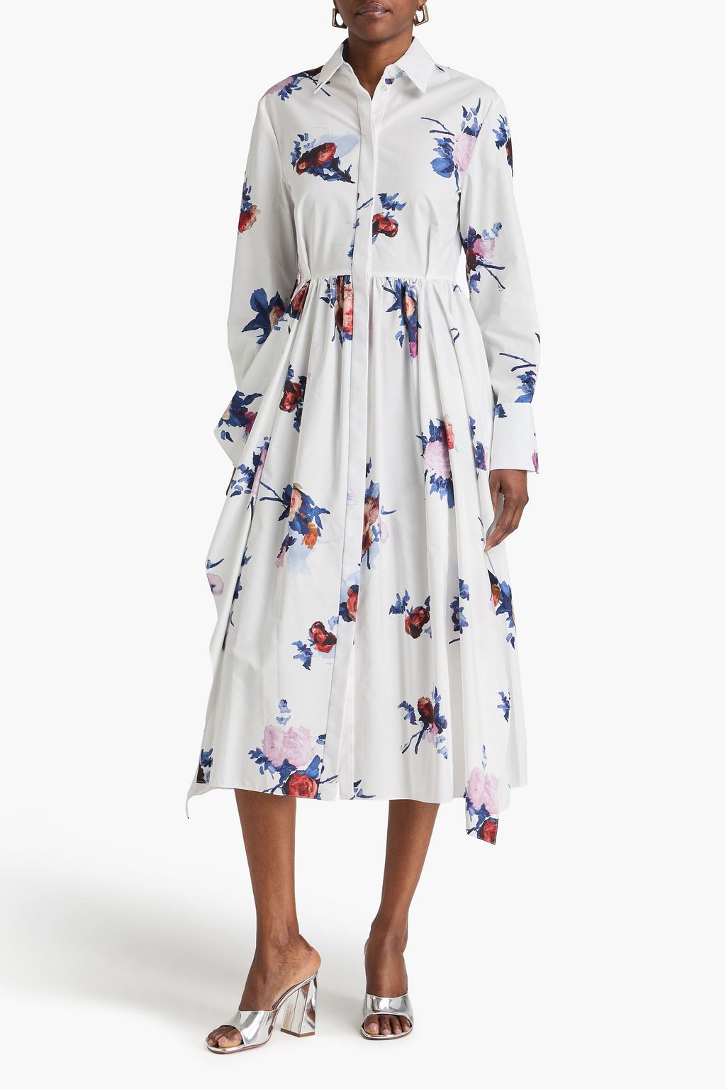 Floral-print cotton-poplin midi shirt dress - white - UK 10