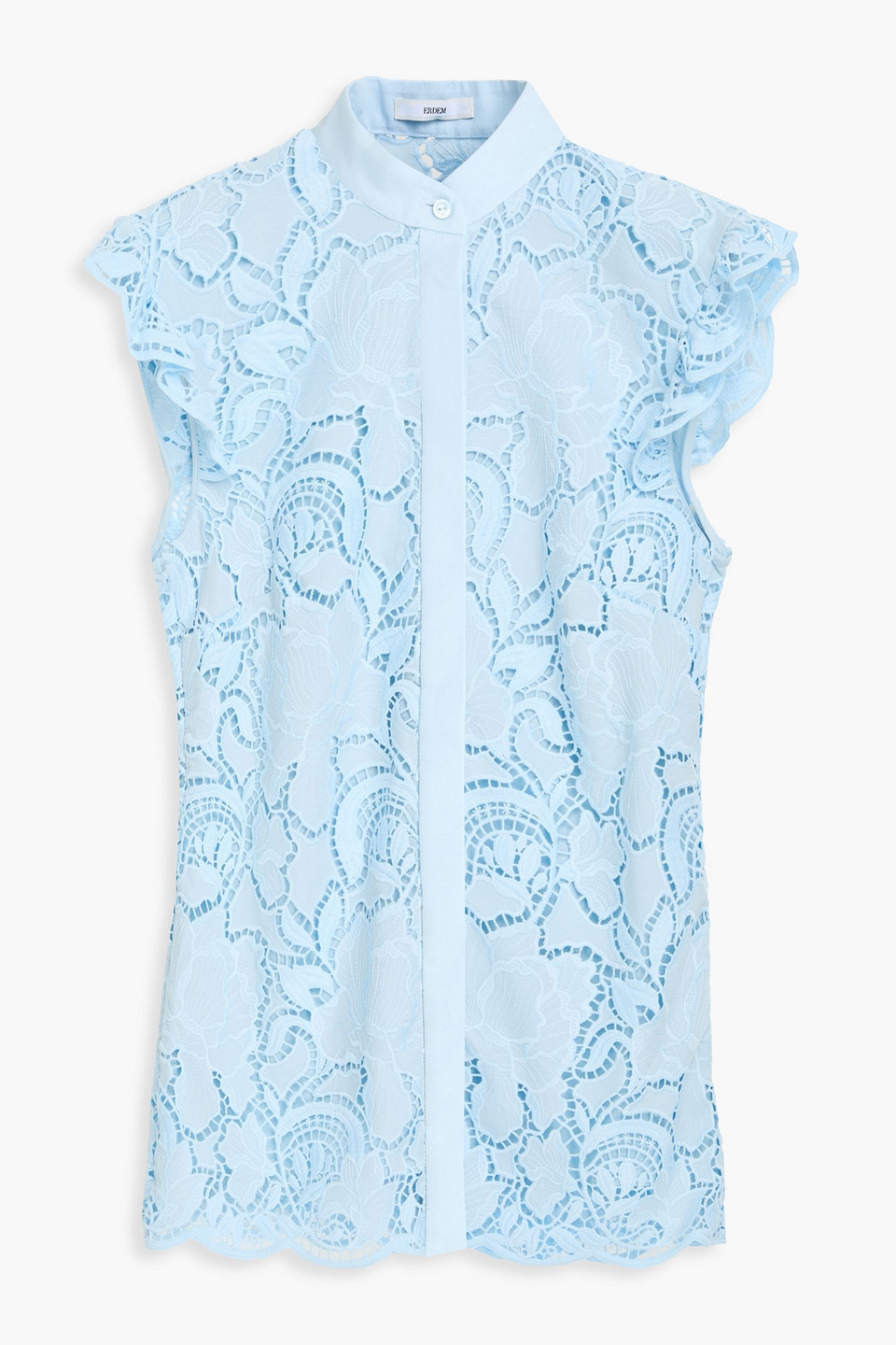erdem - ruffled broderie anglaise poplin blouse - blue - uk 10