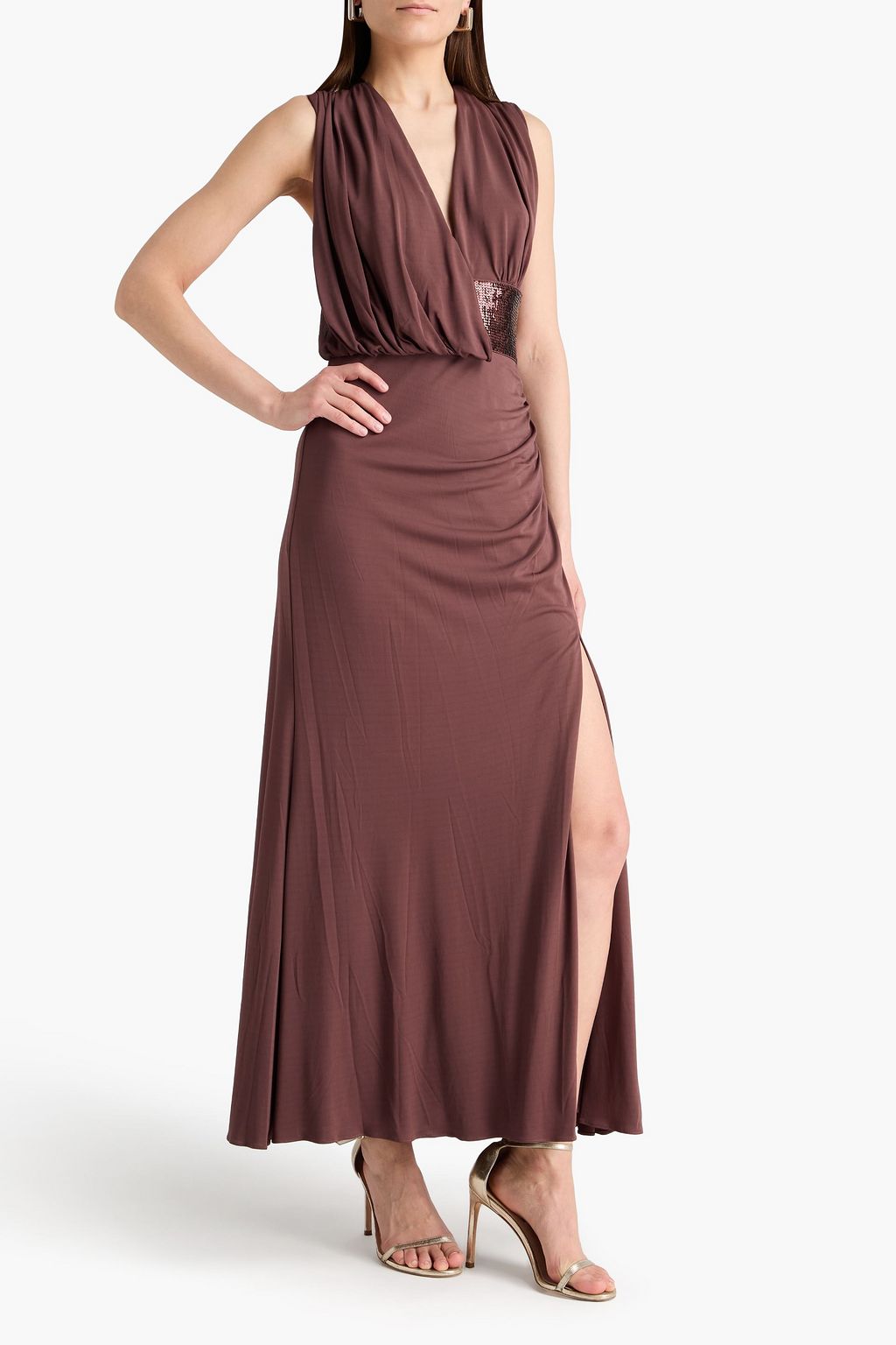 Herv Lger Lucille sequin-embellished draped jersey gown - Women - Brown Dresses - S