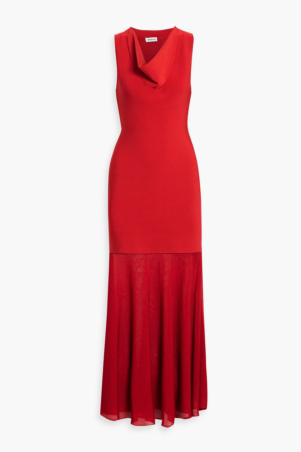 simkhai - xena layered stretch-knit and mesh maxi dress - red - s