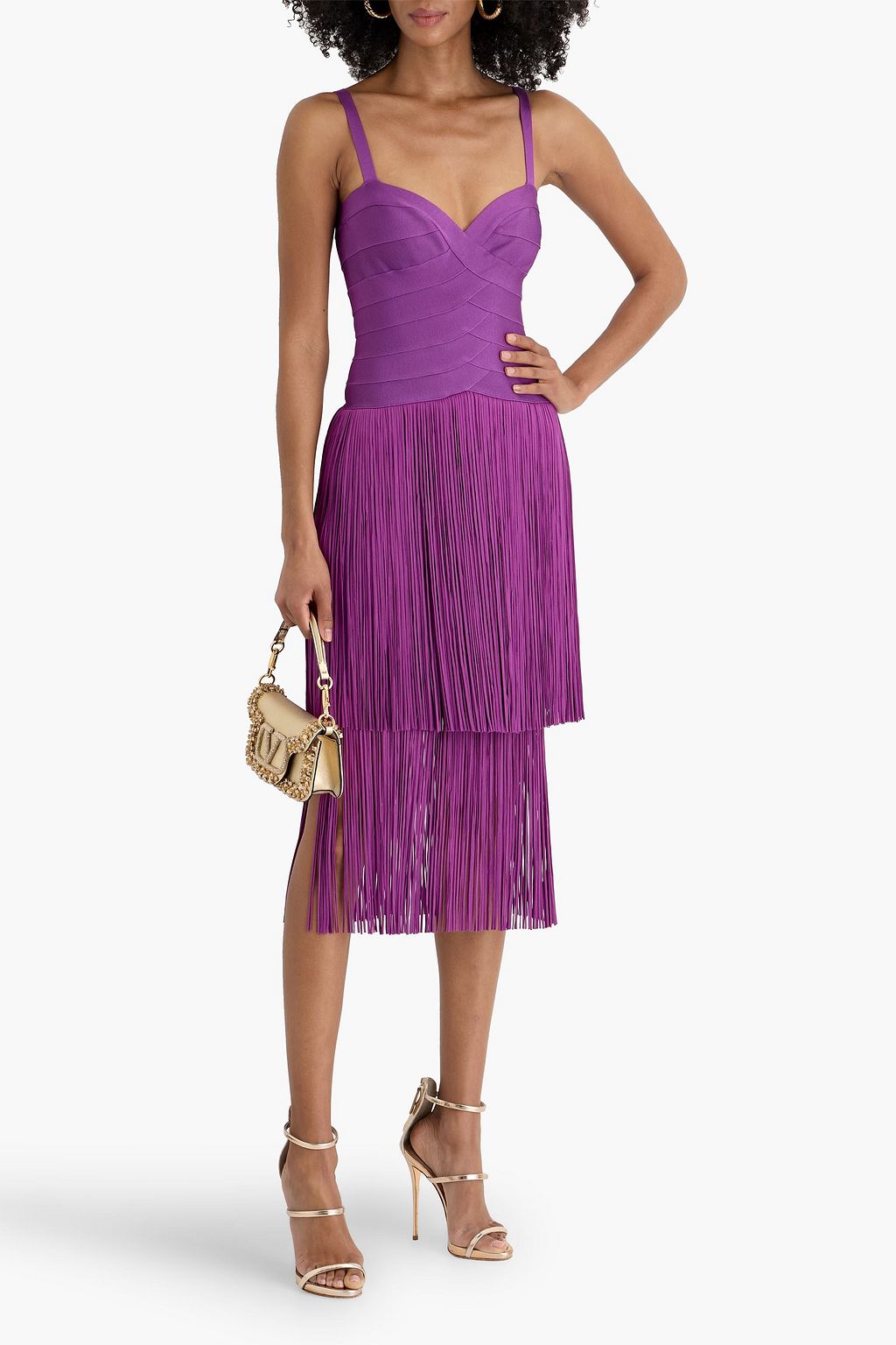 Herv Lger Georgia Fringed Bandage Midi Dress - Women - Orange Dresses - XXS Herv Lger Georgia Fringed Bandage Midi Dress - Women - Orange Dresses - XXS