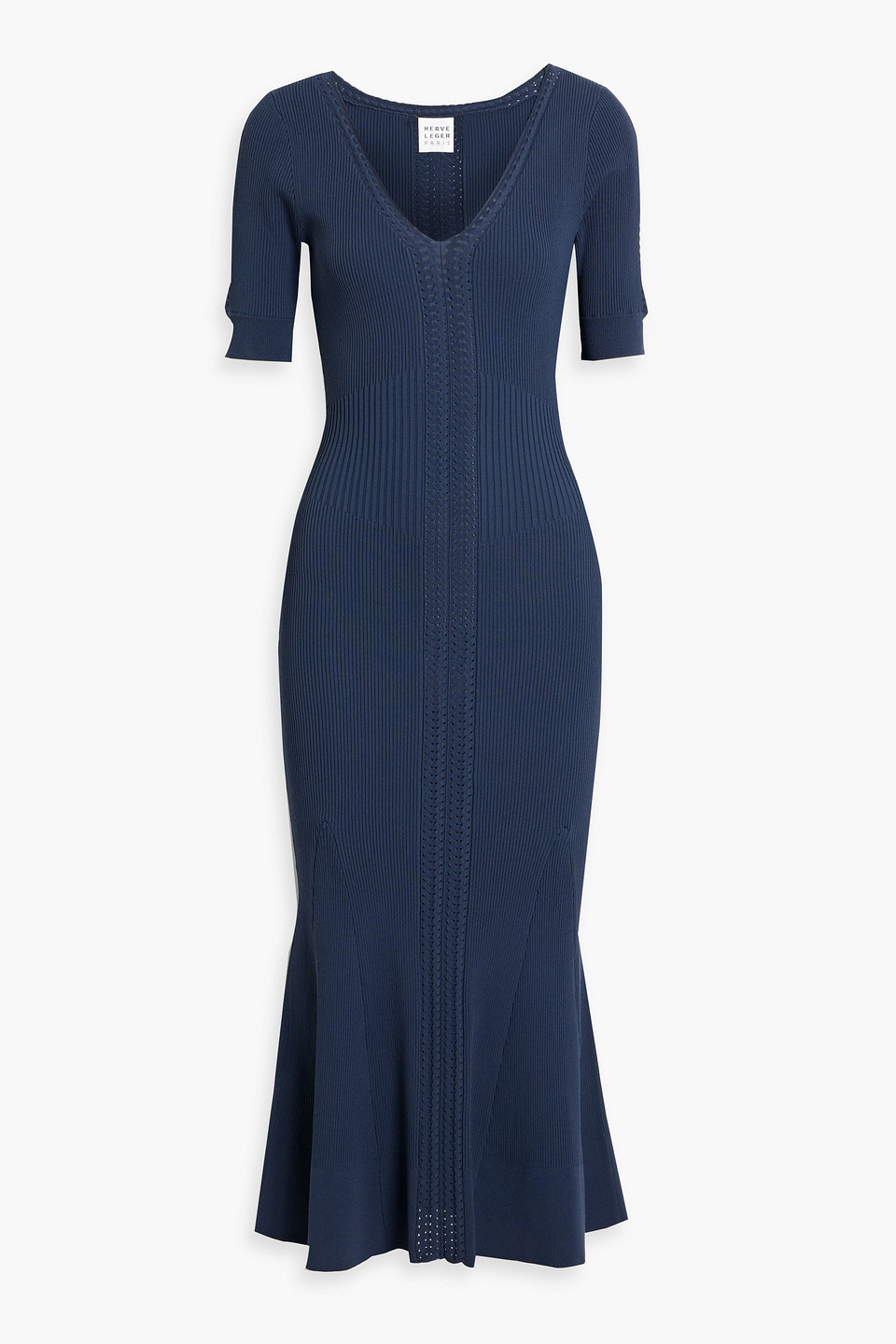 hervé léger - aria ribbed-knit midi dress - blue - xs