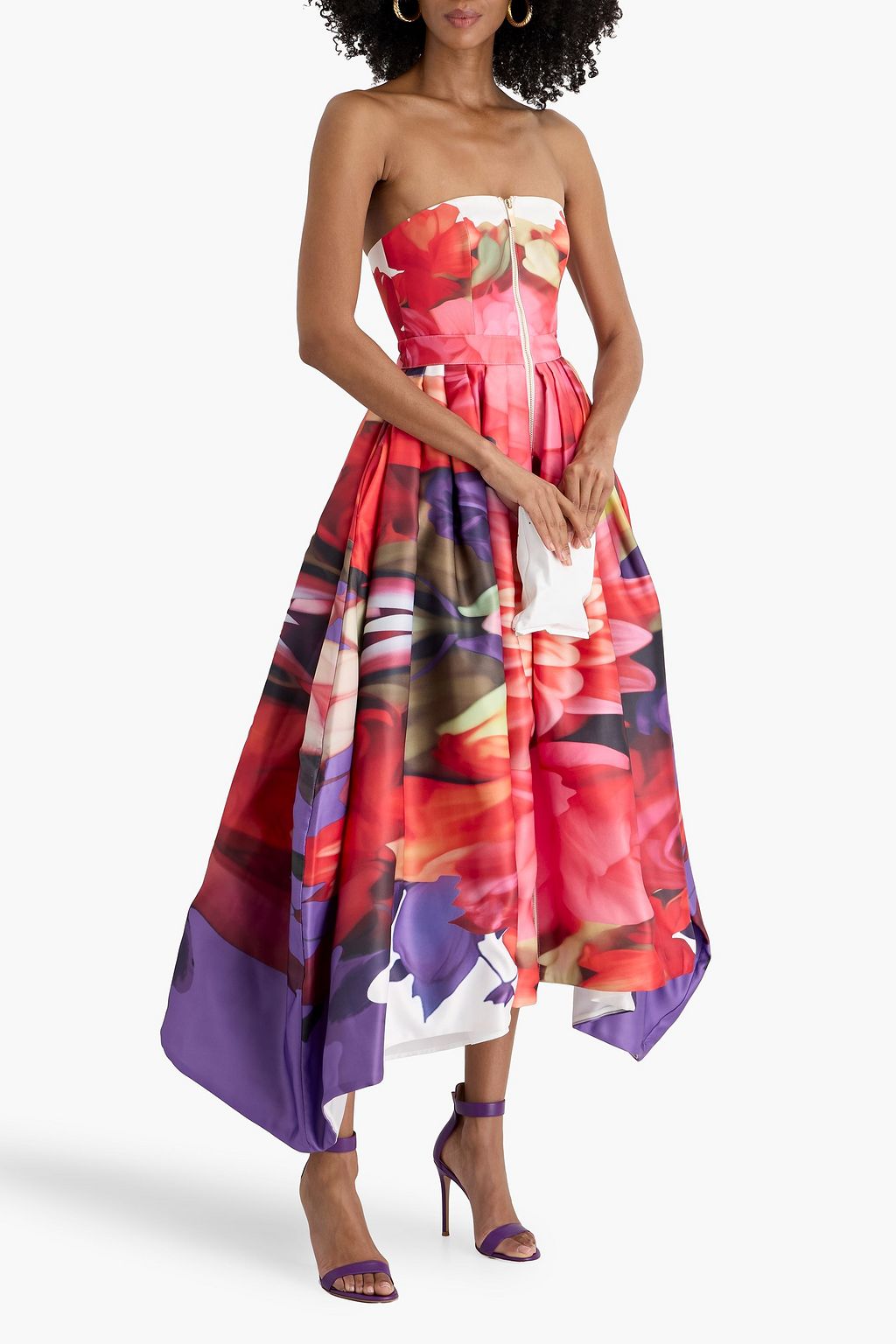 LEO LIN Norine strapless floral-print satin midi dress | THE OUTNET