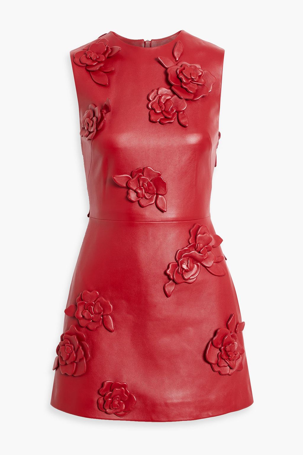 VALENTINO GARAVANI Floral-appliquéd leather mini dress