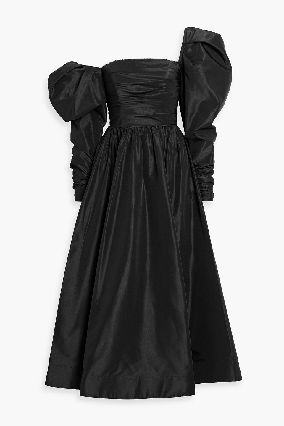 Leo Lin Madison One-shoulder Gathered Taffeta Midi Dress In Black