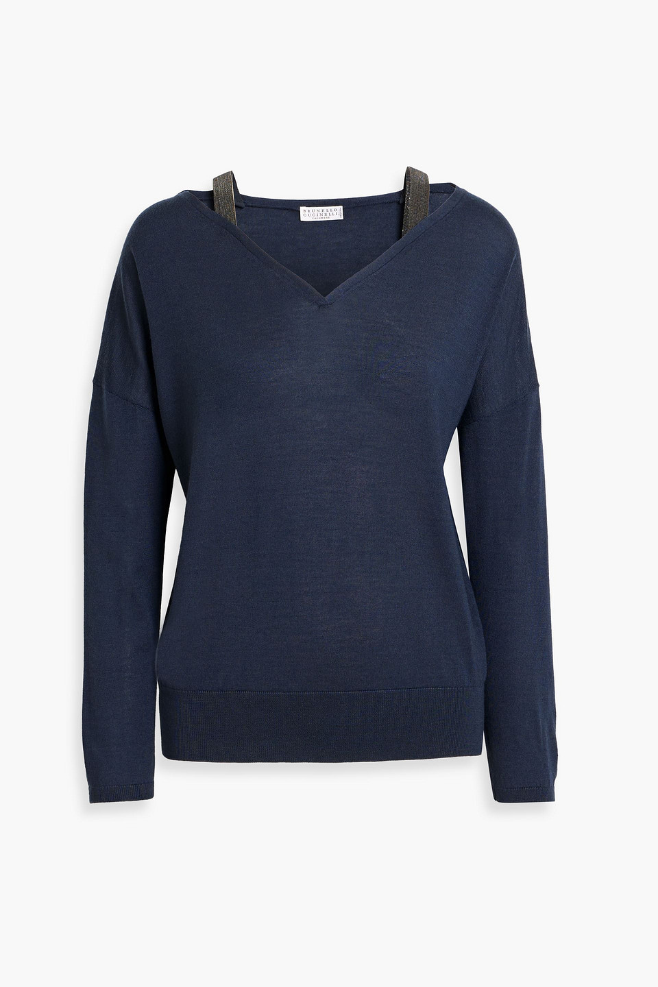 brunello cucinelli - bead-embellished cashmere and silk-blend sweater - blue - xl