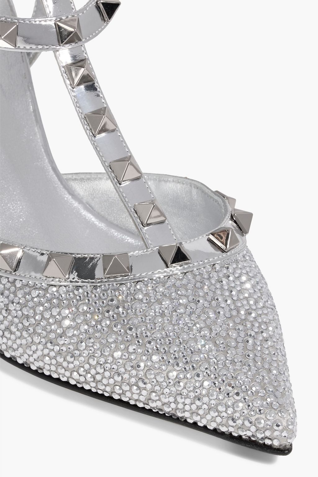 VALENTINO GARAVANI Rockstud crystal-embellished mirrored-leather