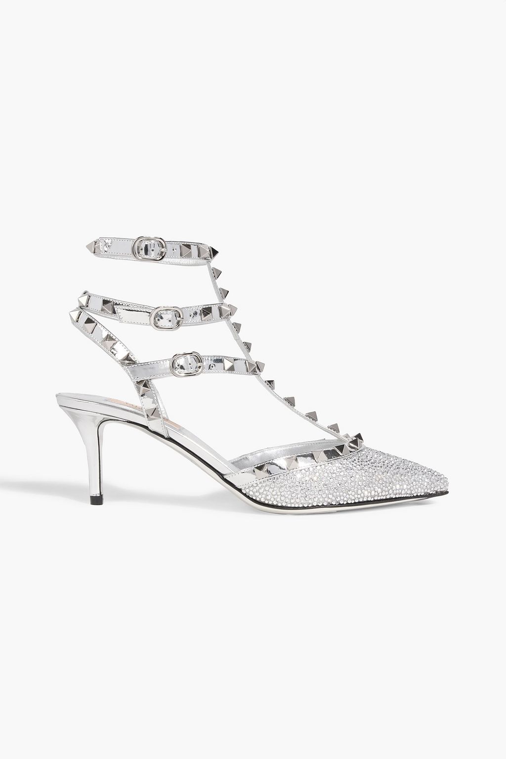 VALENTINO GARAVANI シルバー　ヒール VALENTINO GARAVANI Rockstud crystal-embellished mirrored-leather