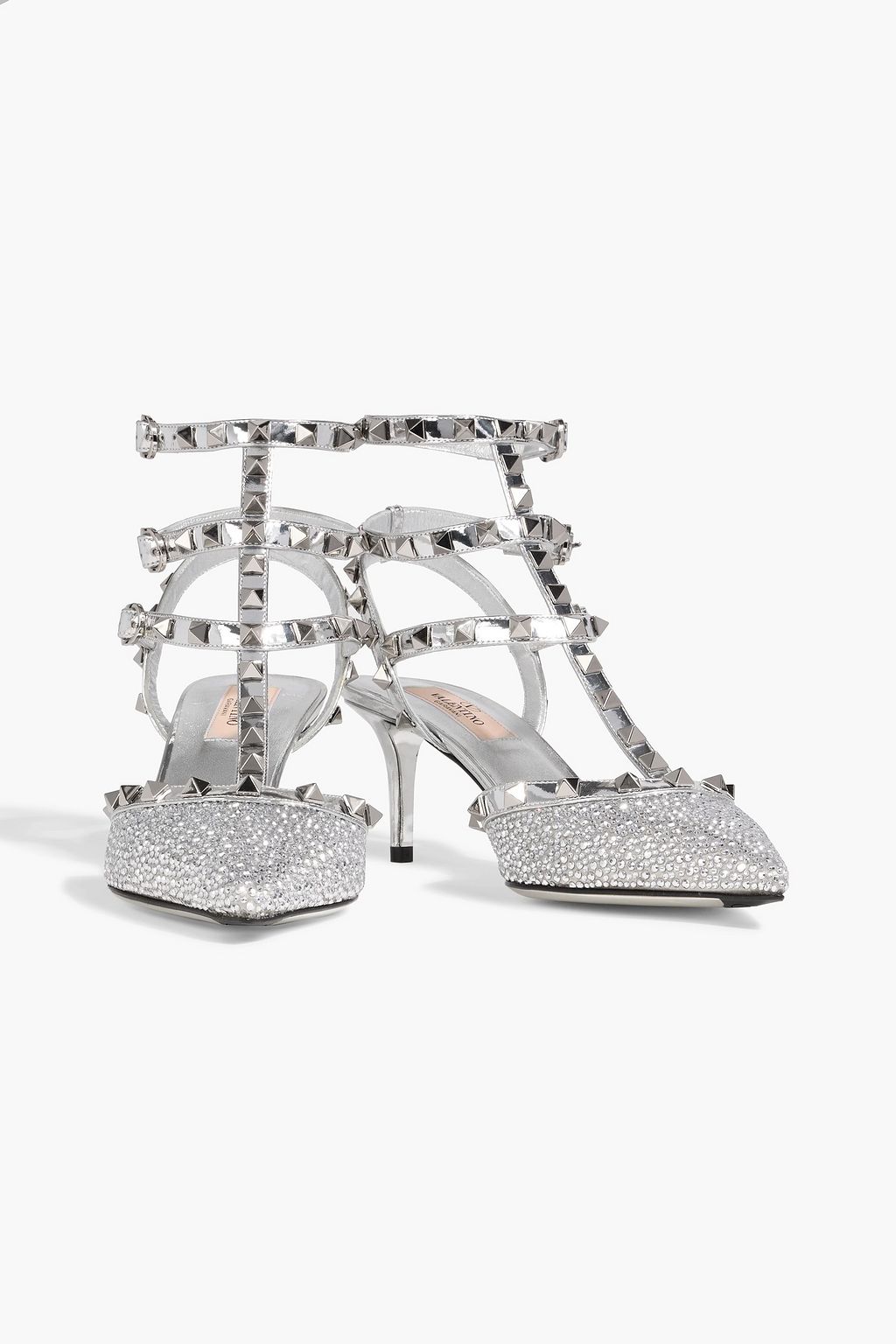 VALENTINO GARAVANI シルバー　ヒール VALENTINO GARAVANI Rockstud crystal-embellished mirrored-leather