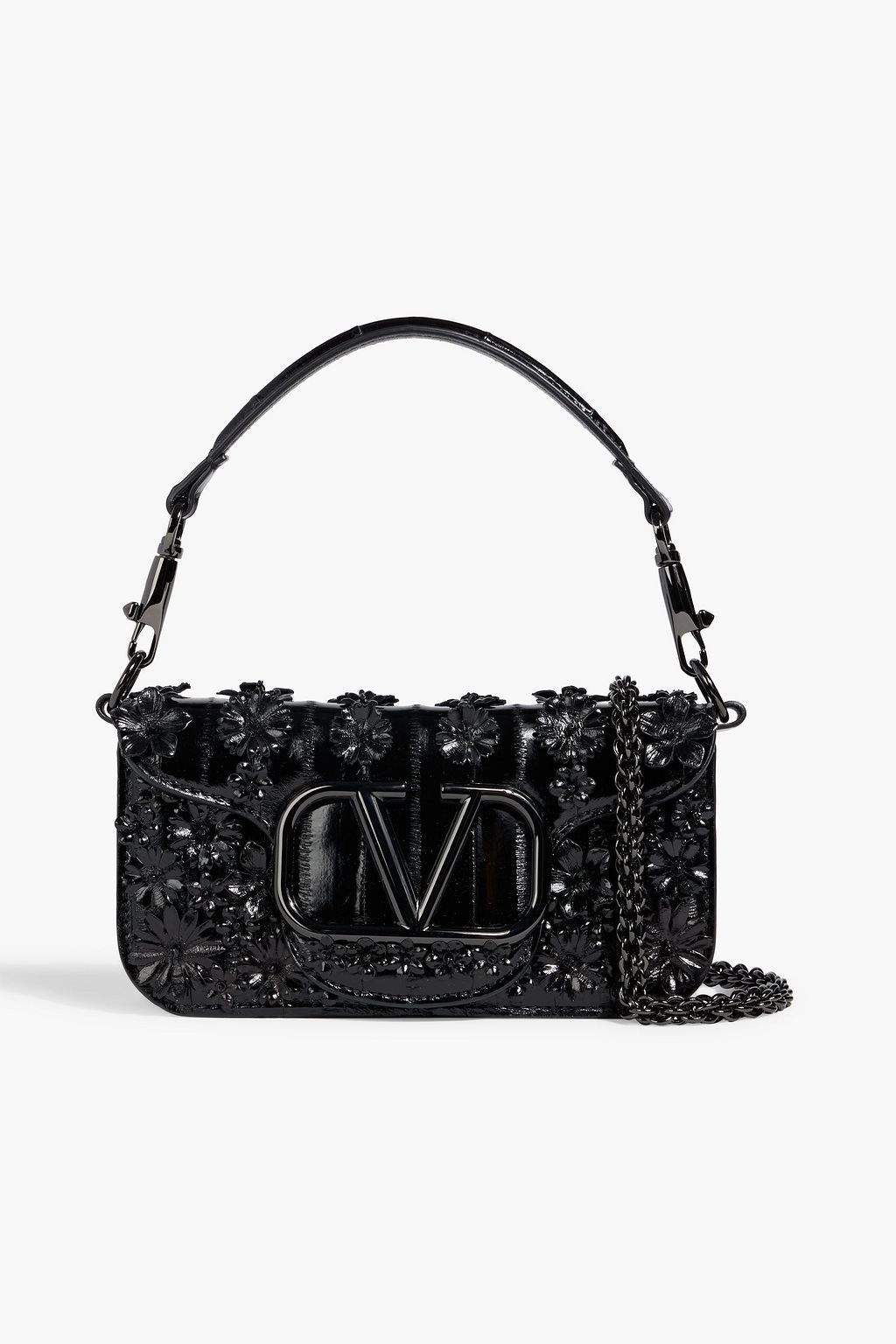 VALENTINO GARAVANI Locò floral-appliquéd leather shoulder bag