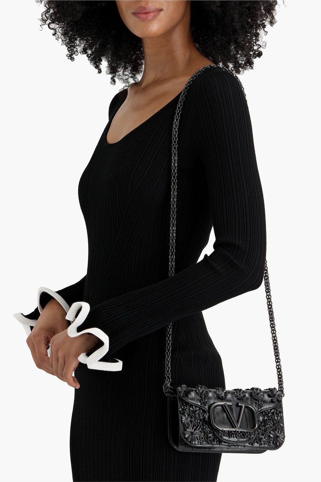 VALENTINO GARAVANI Locò floral-appliquéd leather shoulder bag