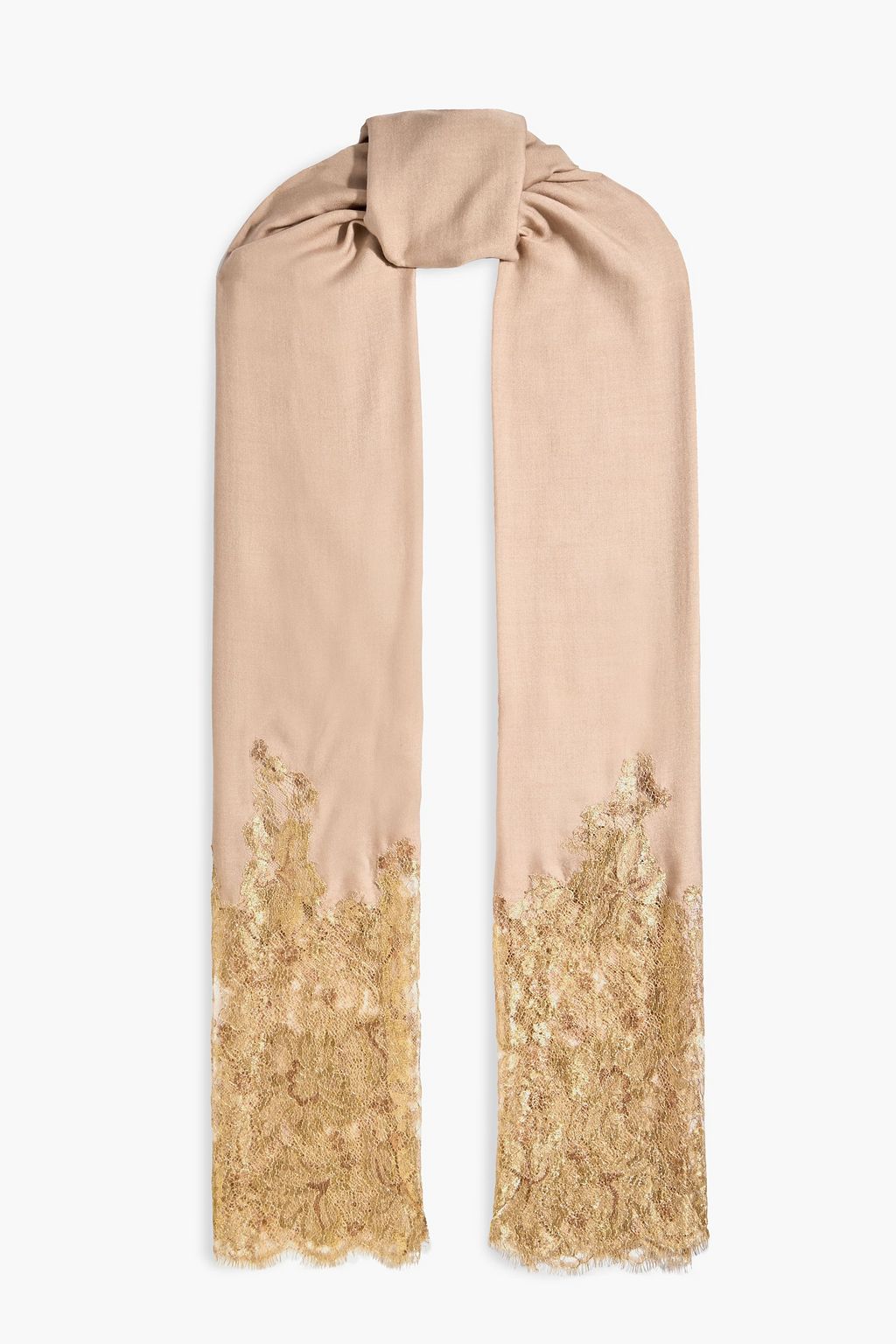 VALENTINO GARAVANI Metallic lace-trimmed modal-blend scarf | THE