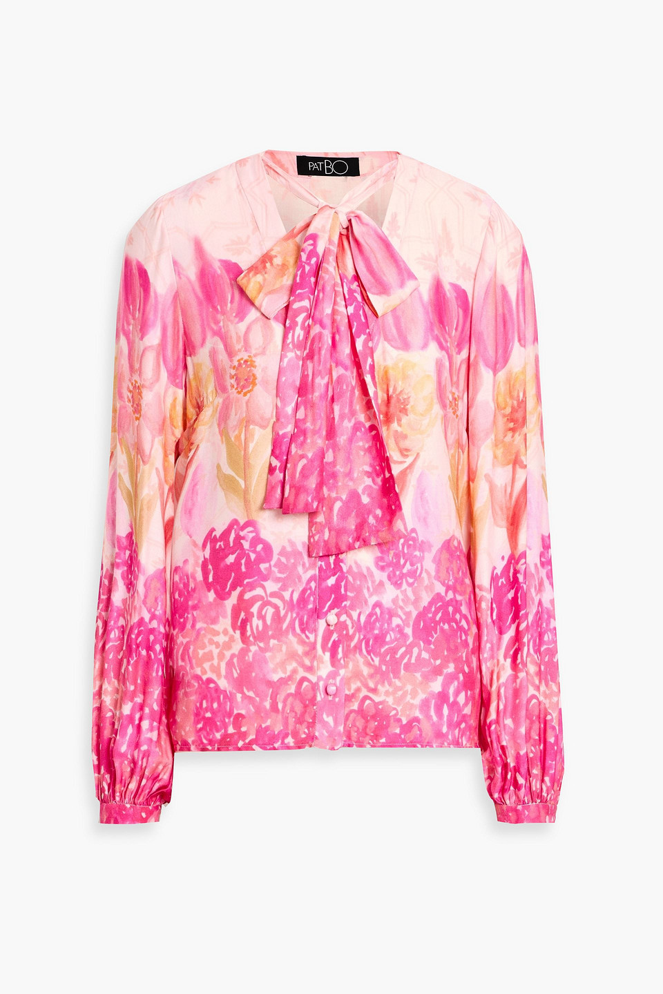 Patbo Sintra Pussy-bow Printed Crepe De Chine Blouse In Pink