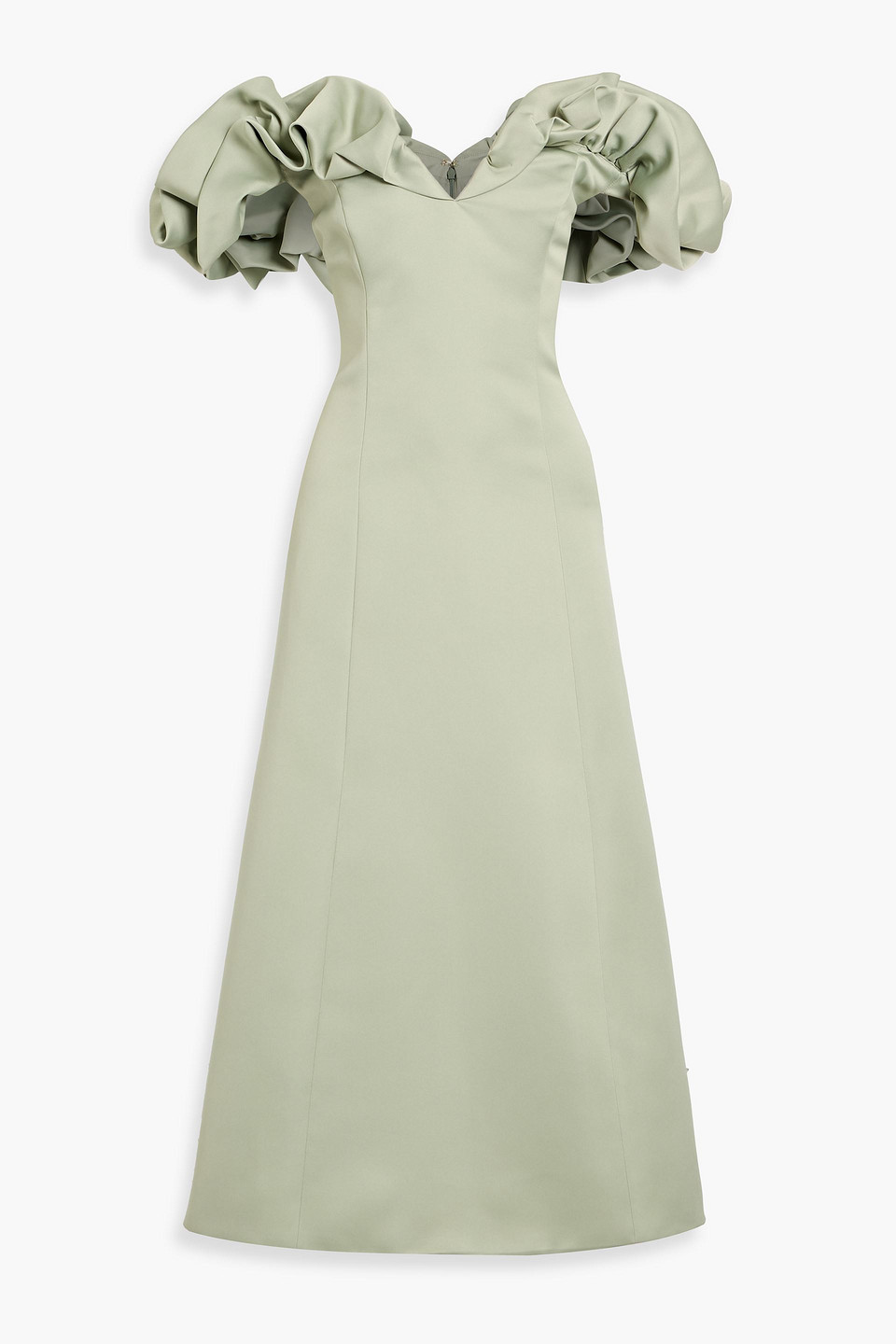 Leo Lin Annie Off-the-shoulder Ruffled Satin Midi Dress In Multi
