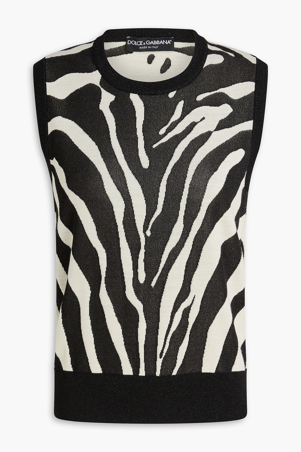 dolce&gabbana - metallic zebra-print jacquard-knit wool-blend vest - black - it 38