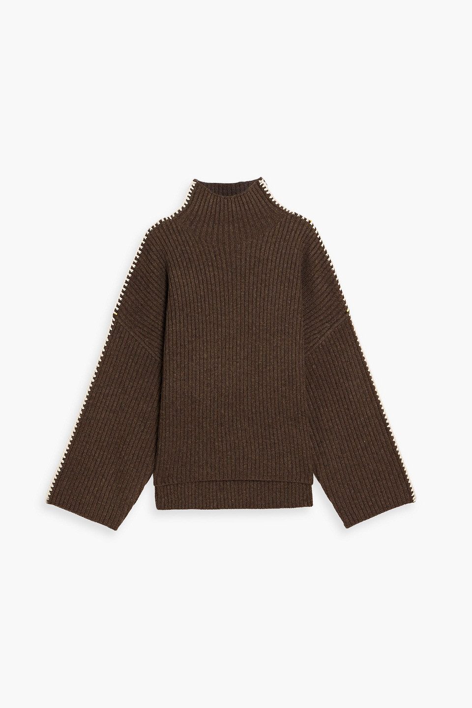 Rag & Bone Ingrid Embroidered Ribbed Wool Turtleneck Sweater In Gray