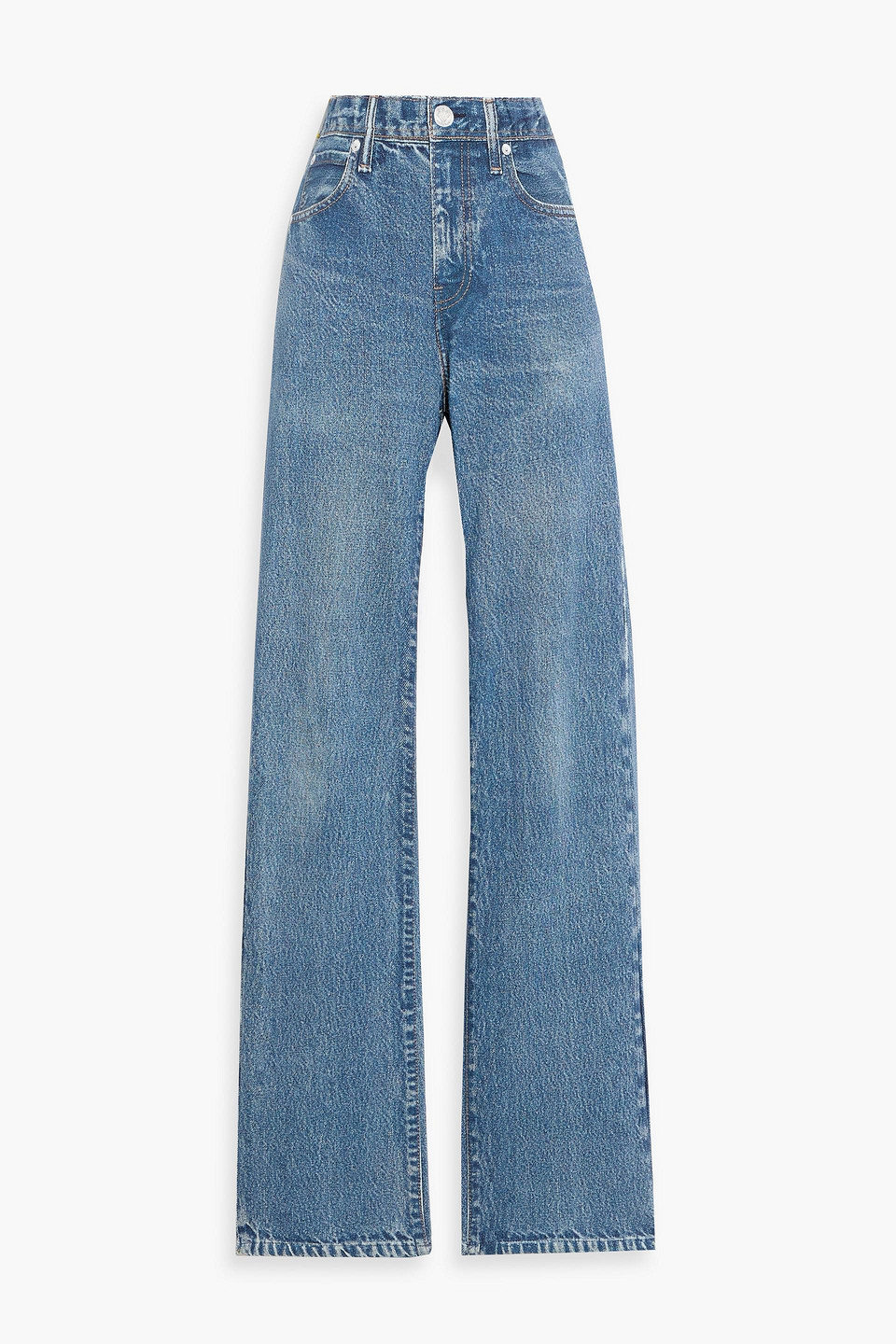 rag & bone - miramar denim-effect cotton-fleece wide-leg pants - blue - m