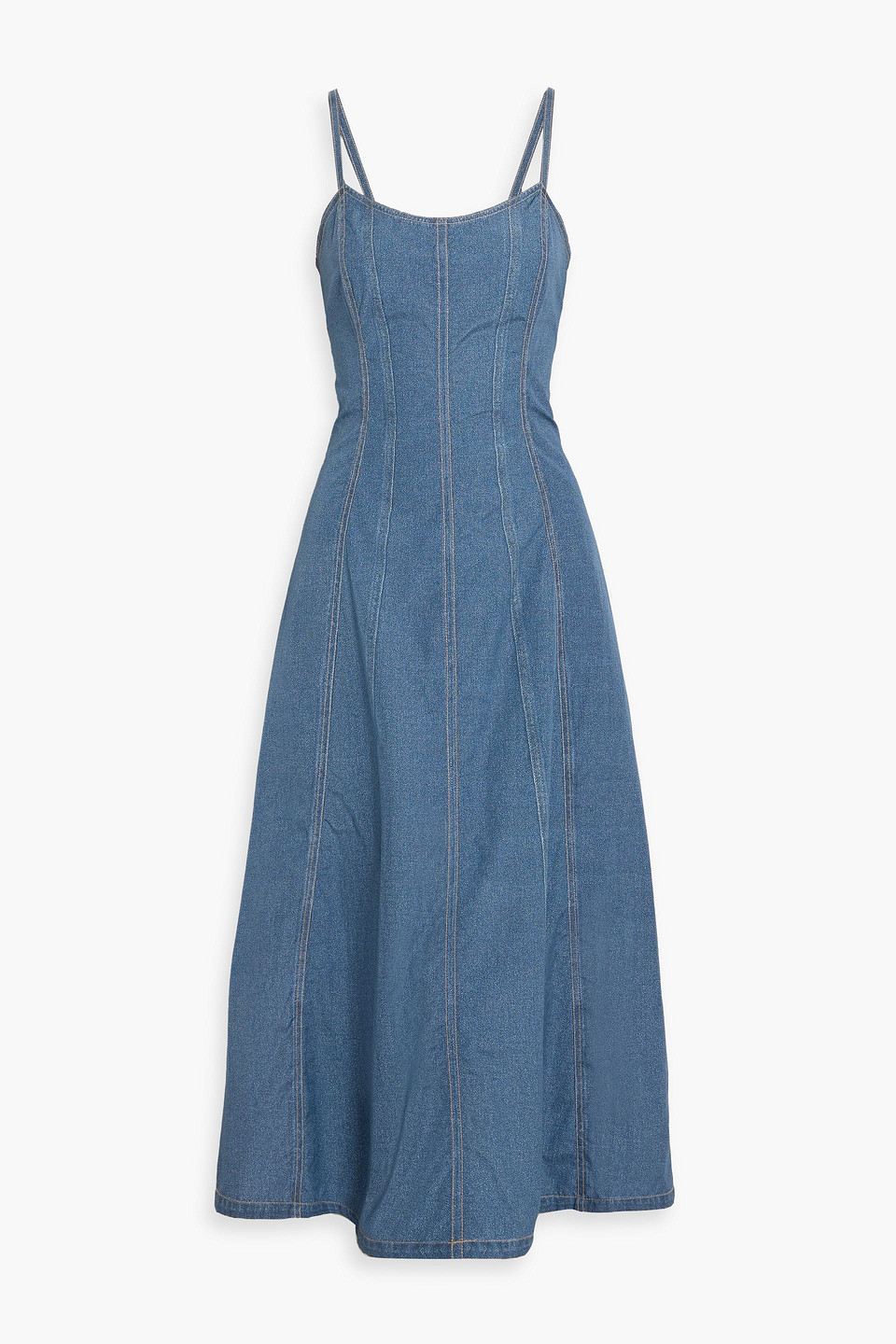 Rag & Bone Miramar Denim Effect-print Cotton Midi Dress In Blue