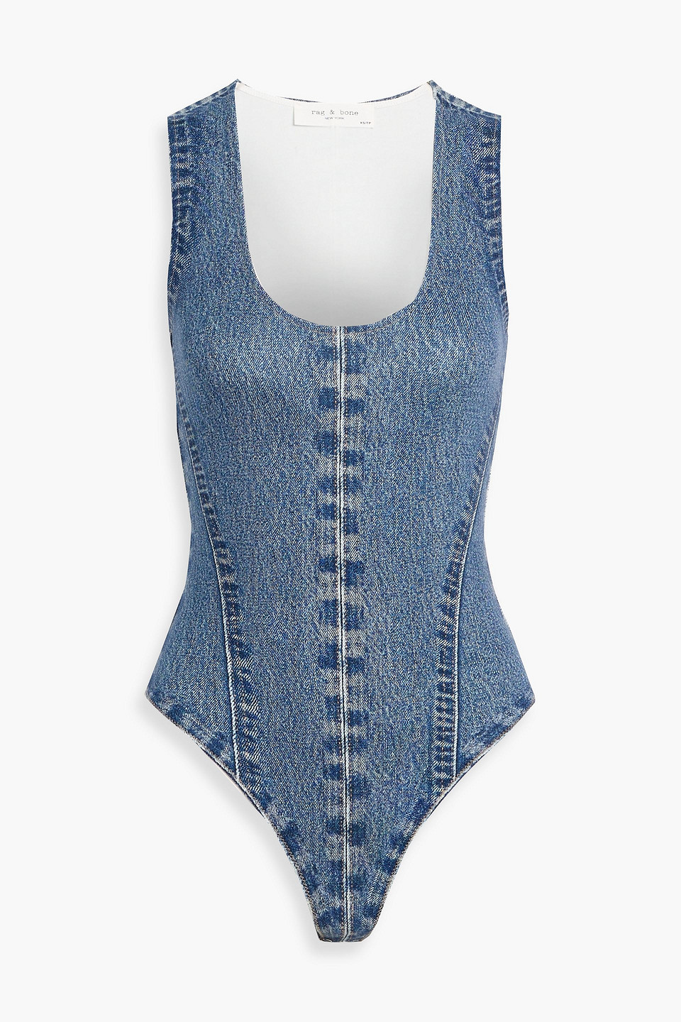 rag & bone - miramar irina denim-effect ponte bodysuit - blue - xxs