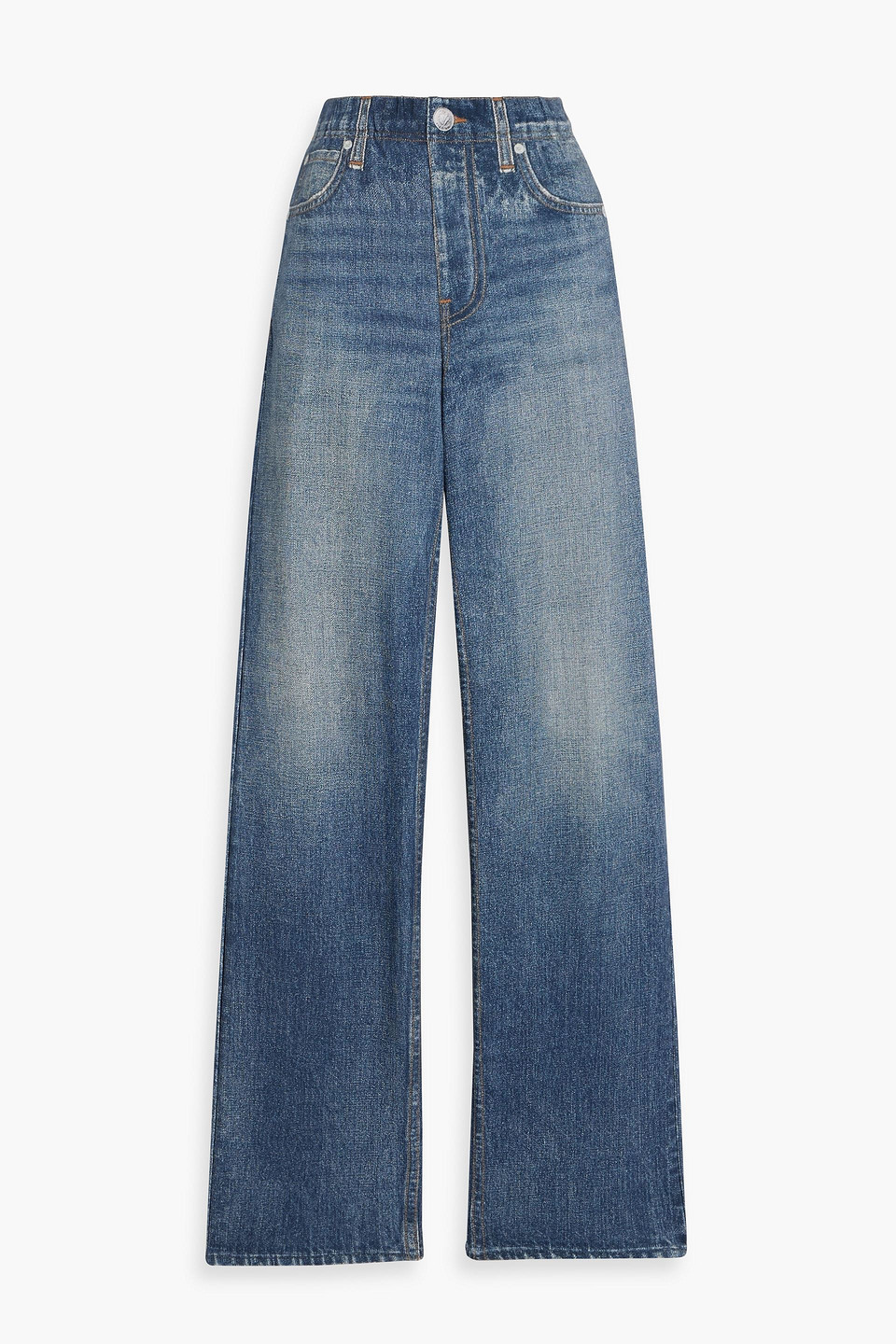 Rag & Bone Miramar Denim-effect Cotton-fleece Wide-leg Pants In Blue