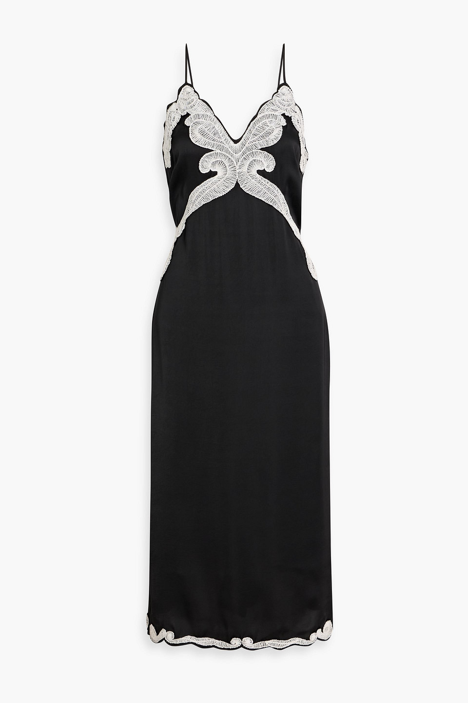 rag & bone - ann embroidered satin midi dress - black - us 8