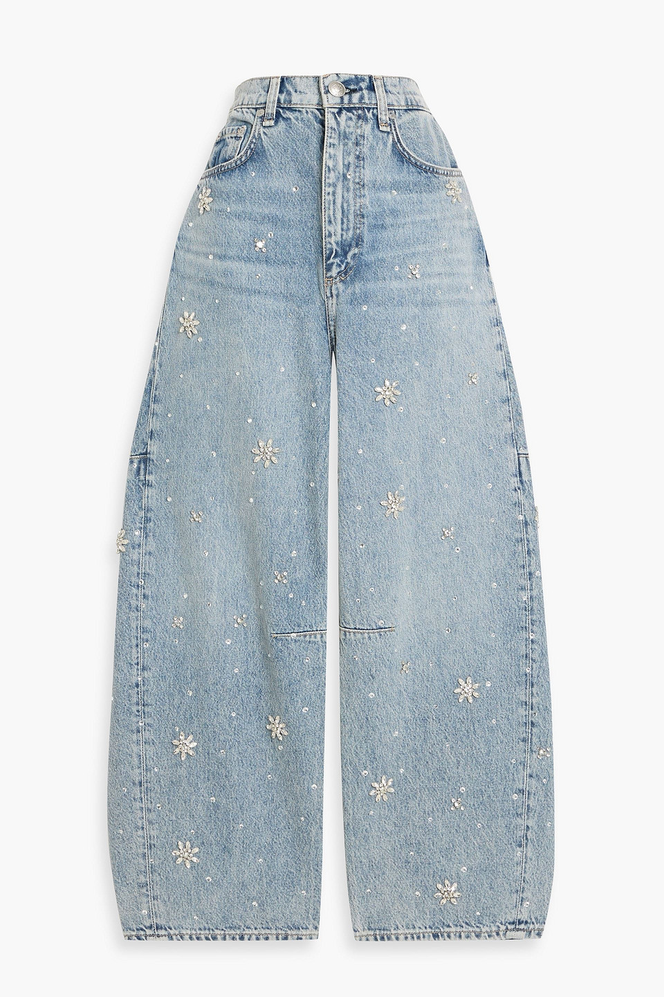 rag & bone - charlie crystal-embellished high-rise barrel-leg jeans - blue - 28