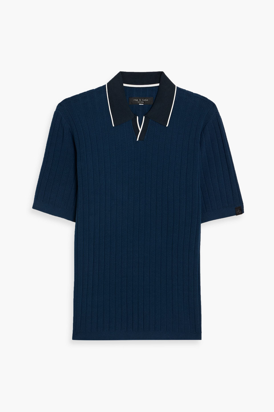 Rag & Bone Johnny Ribbed Pointelle-knit Cotton-blend Polo Shirt In Blue