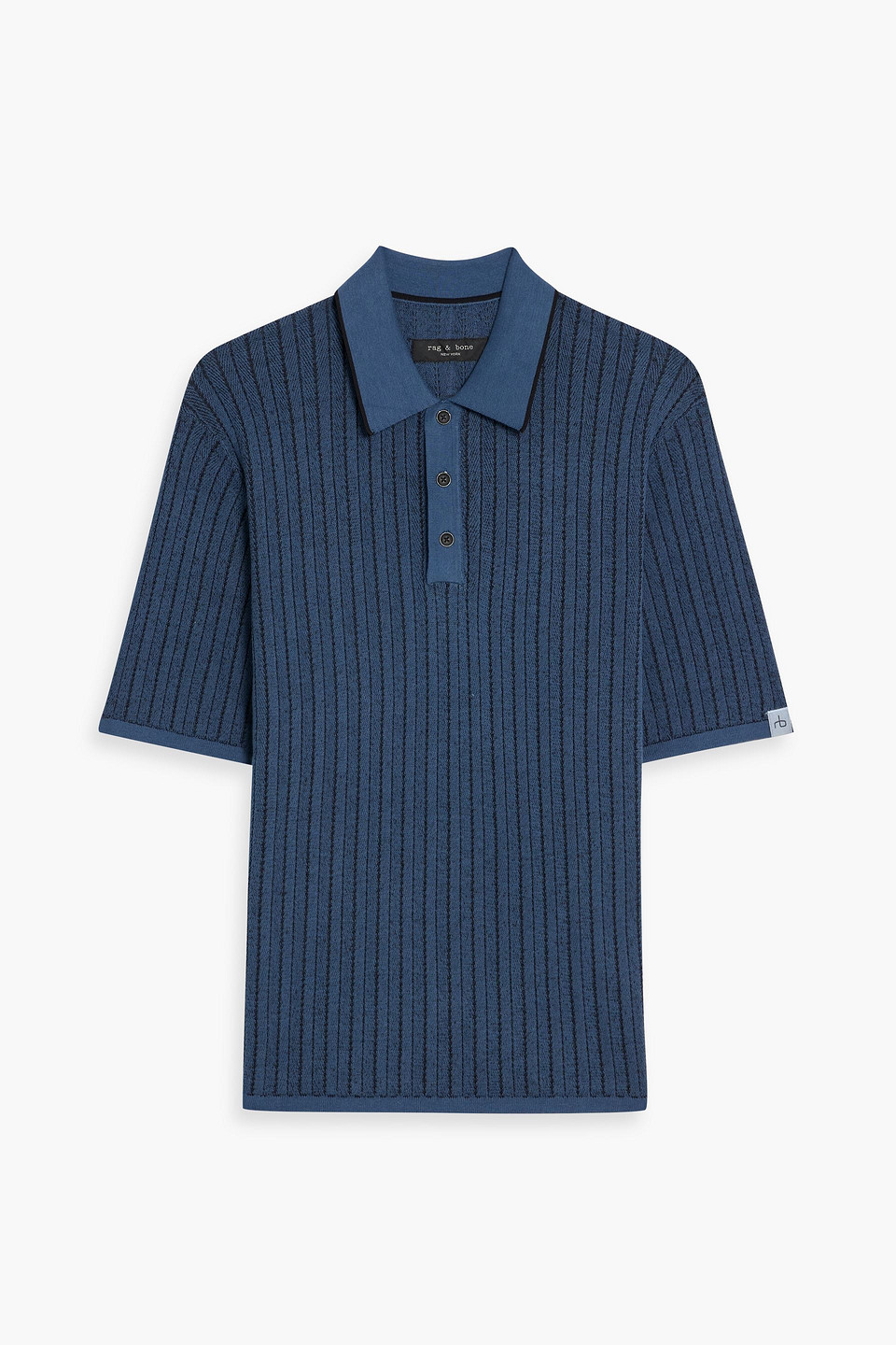 Rag & Bone Harvey Ribbed Cotton-blend Polo Shirt In Black