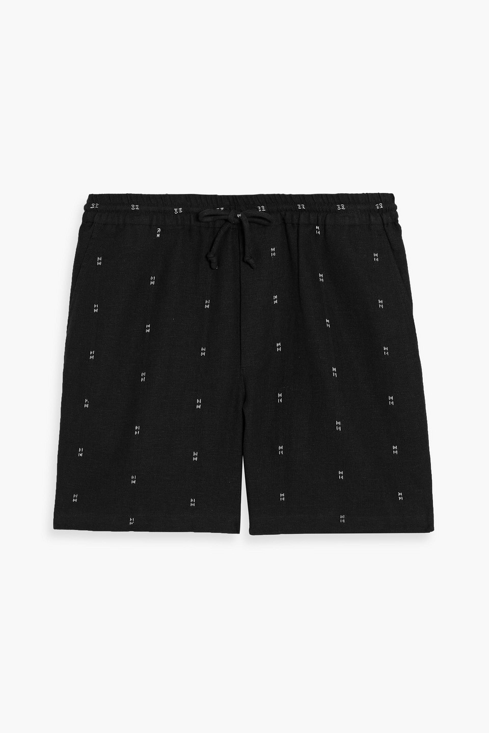 Rag & Bone Marc Embroidered Cotton And Linen-blend Drawstring Shorts In Black