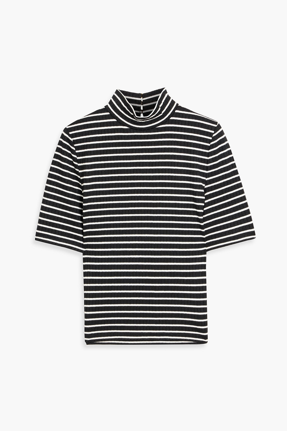 rag & bone - striped ribbed-knit turtleneck top - black - m