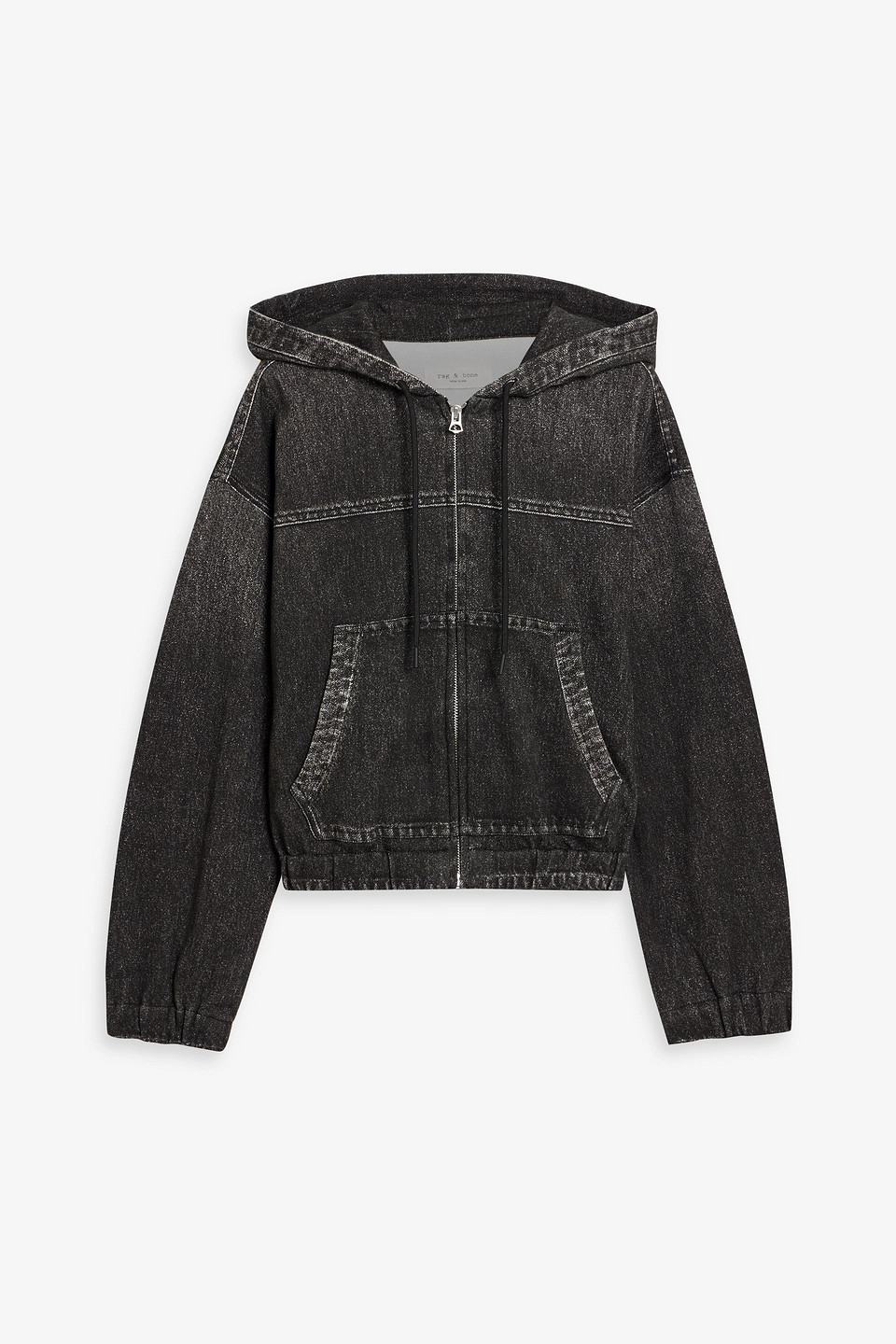 rag & bone - miramar davina denim-effect cotton-fleece zip-up hoodie - black - xs