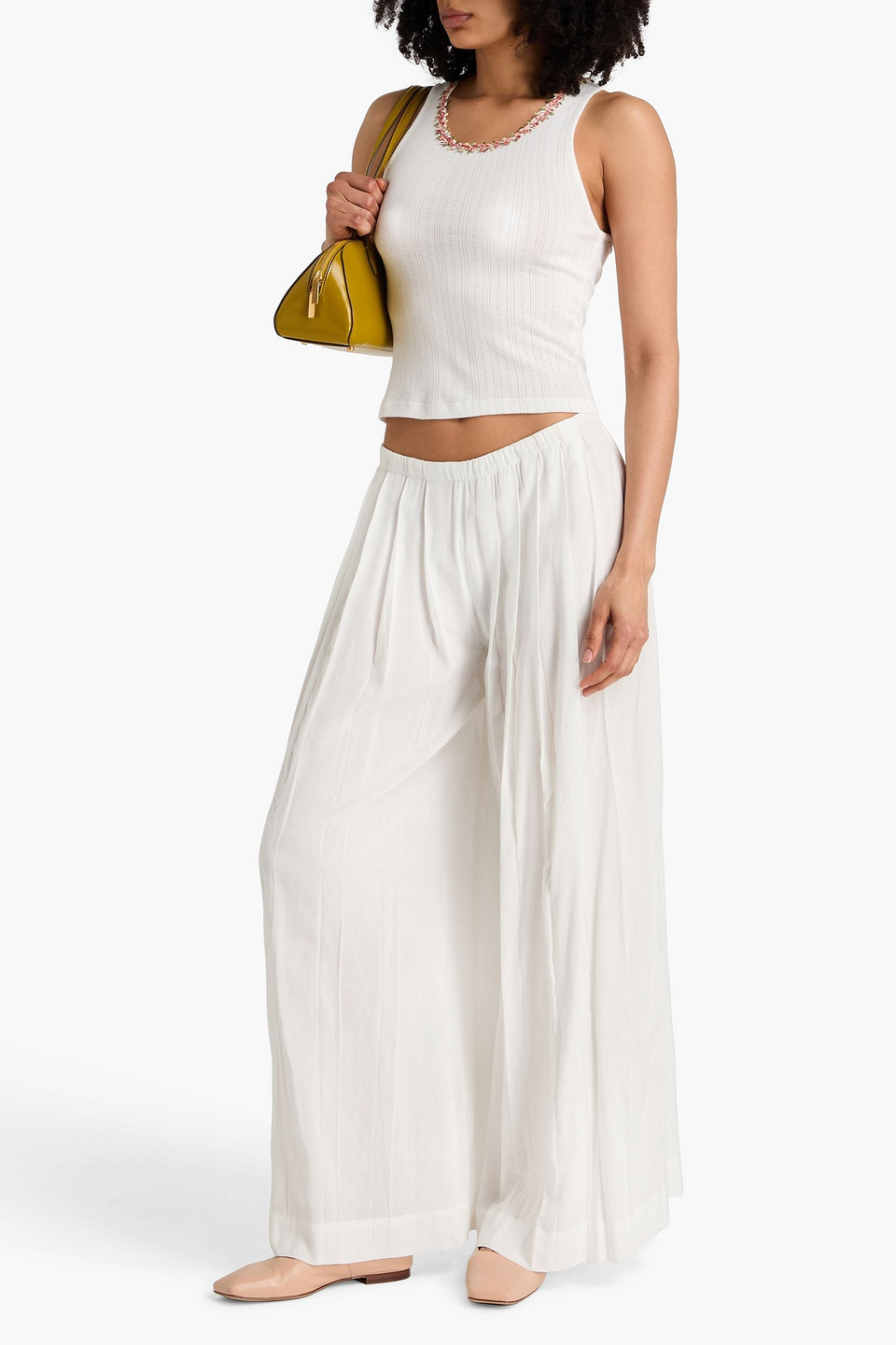  Alice Olivia - Tanktop Aus Pointelle-strick Aus Einer Baumwoll-lyocellmischung Mit Stickereien - Weiß - M 