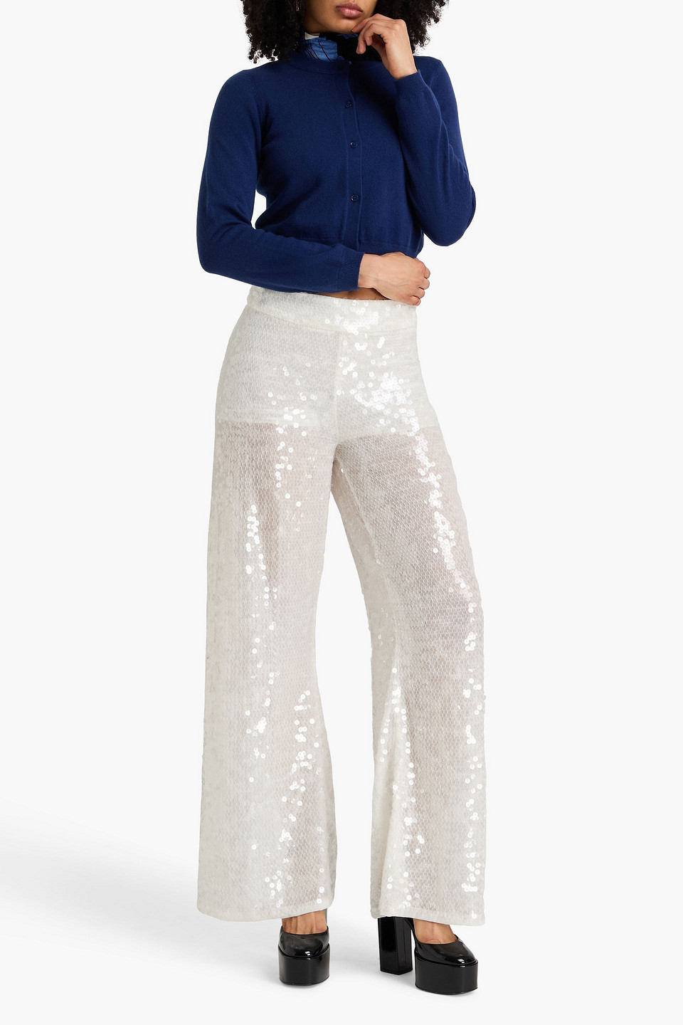 Alice Olivia - Cropped Pullover Aus Einer Kaschmirmischung - Blau - Xs 