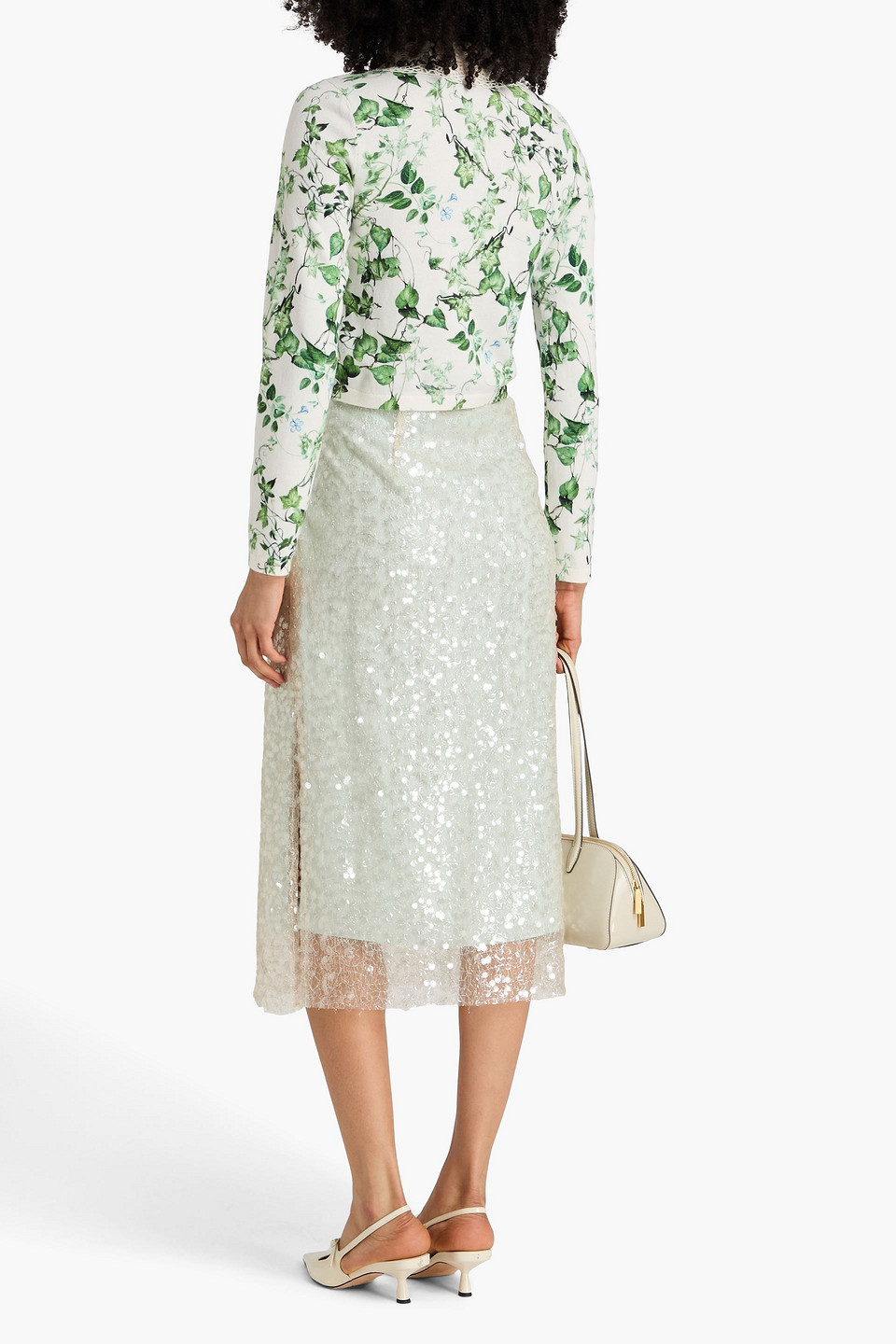  Alice Olivia - Cropped Cardigan Aus Einer Baumwollmischung Mit Print - Weiß - Xs 