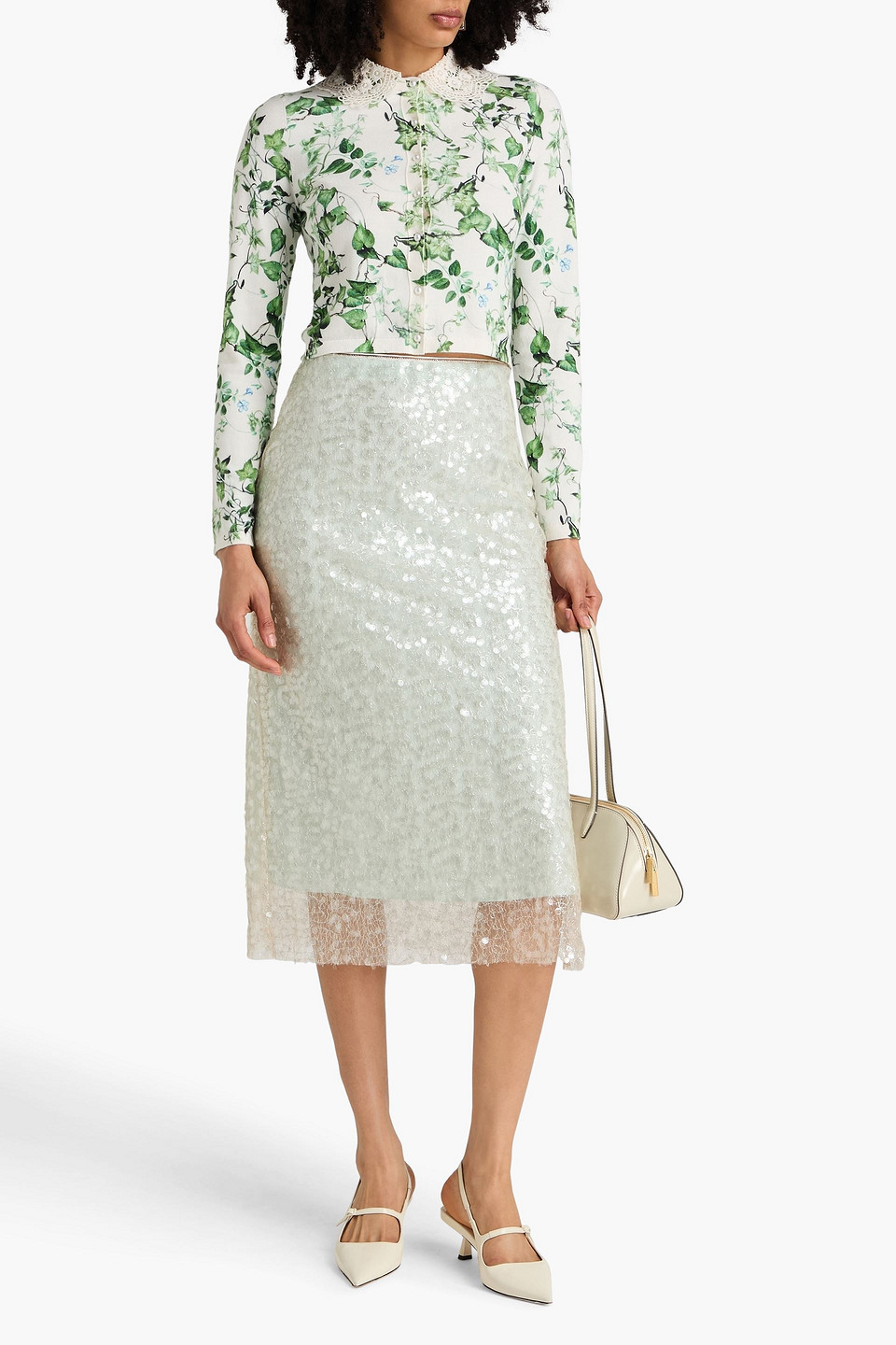  Alice Olivia - Cropped Cardigan Aus Einer Baumwollmischung Mit Print - Weiß - Xs 