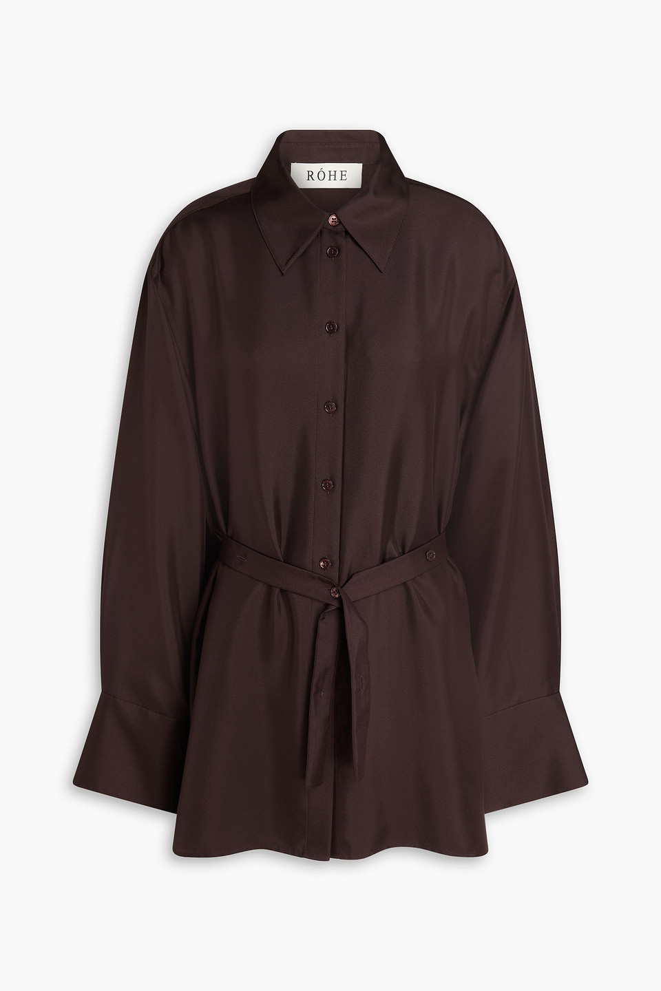 Rohe Cutout Silk-twill Shirt In Brown
